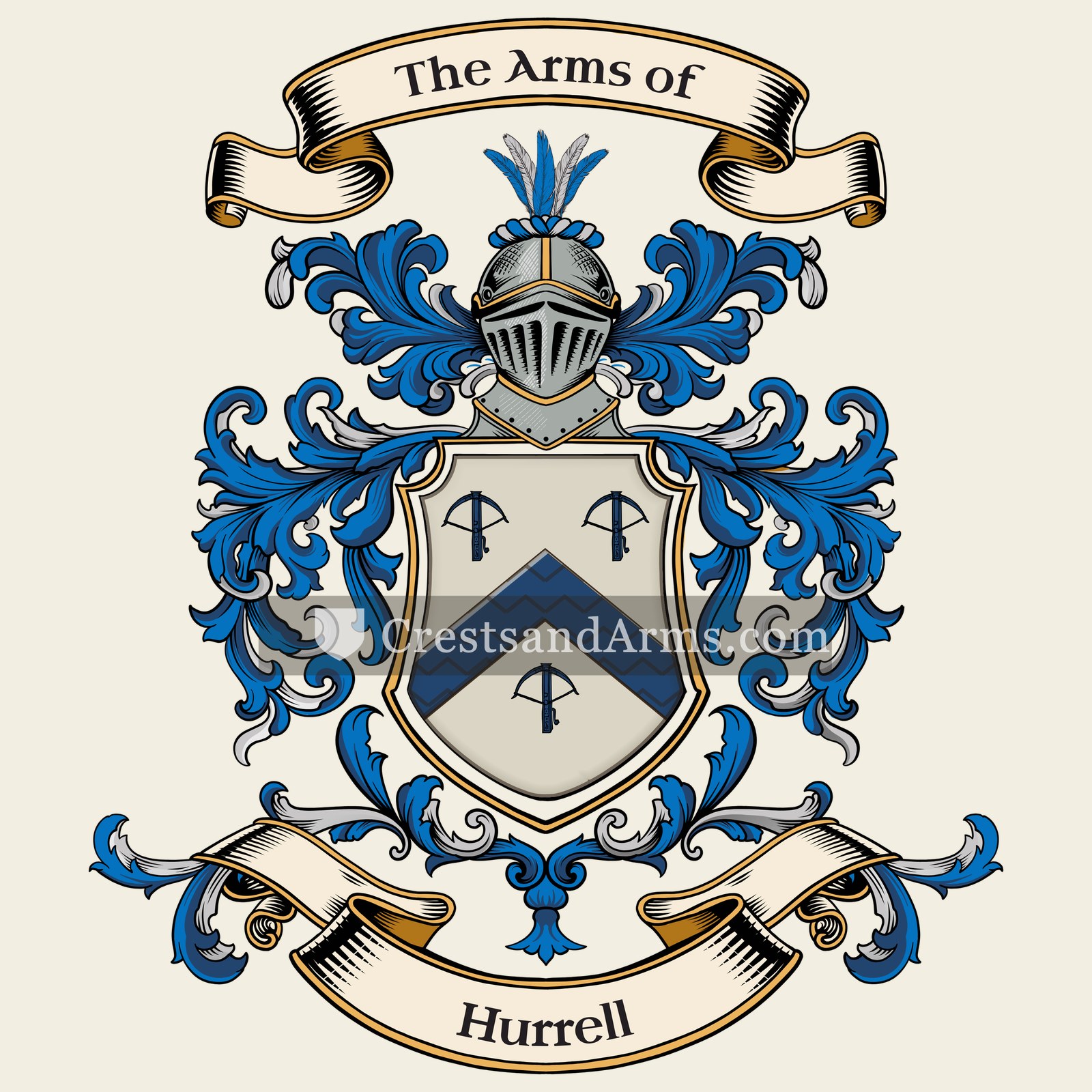 The Hurrell coat of arms, drawn from the recorded blazon