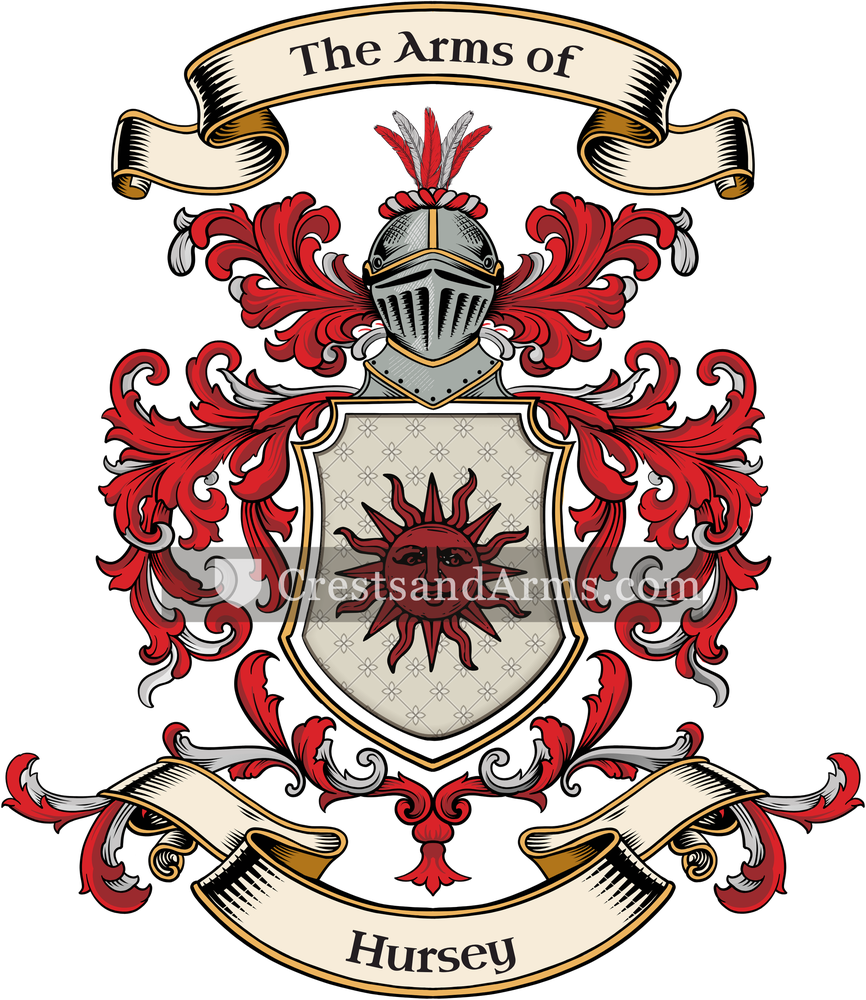 The Hursey coat of arms, drawn from the recorded blazon