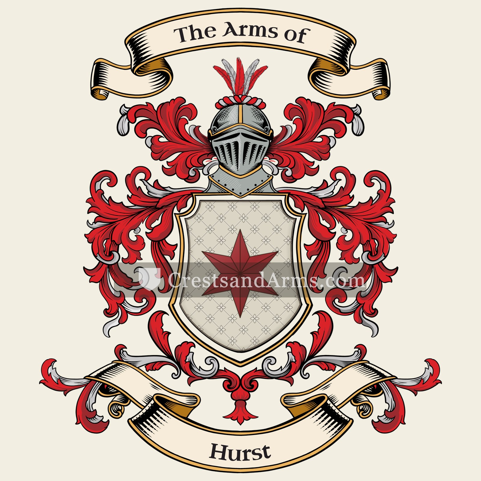 The Hurst coat of arms, drawn from the recorded blazon