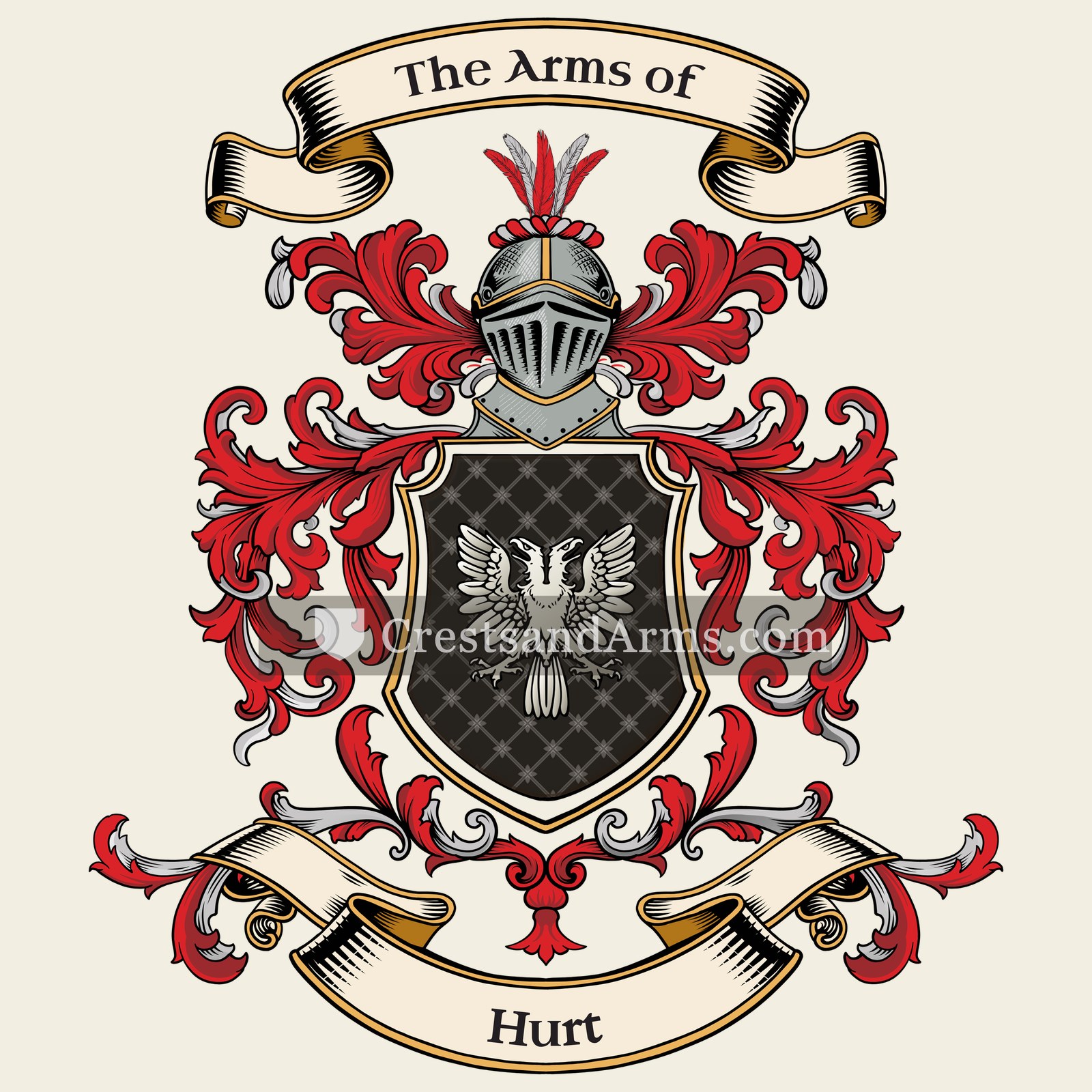 The Hurt coat of arms, drawn from the recorded blazon