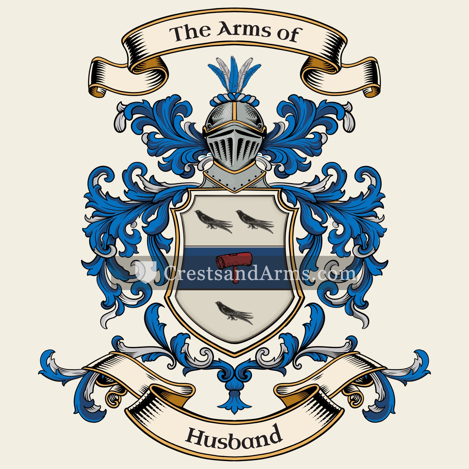 The Husband coat of arms, drawn from the recorded blazon