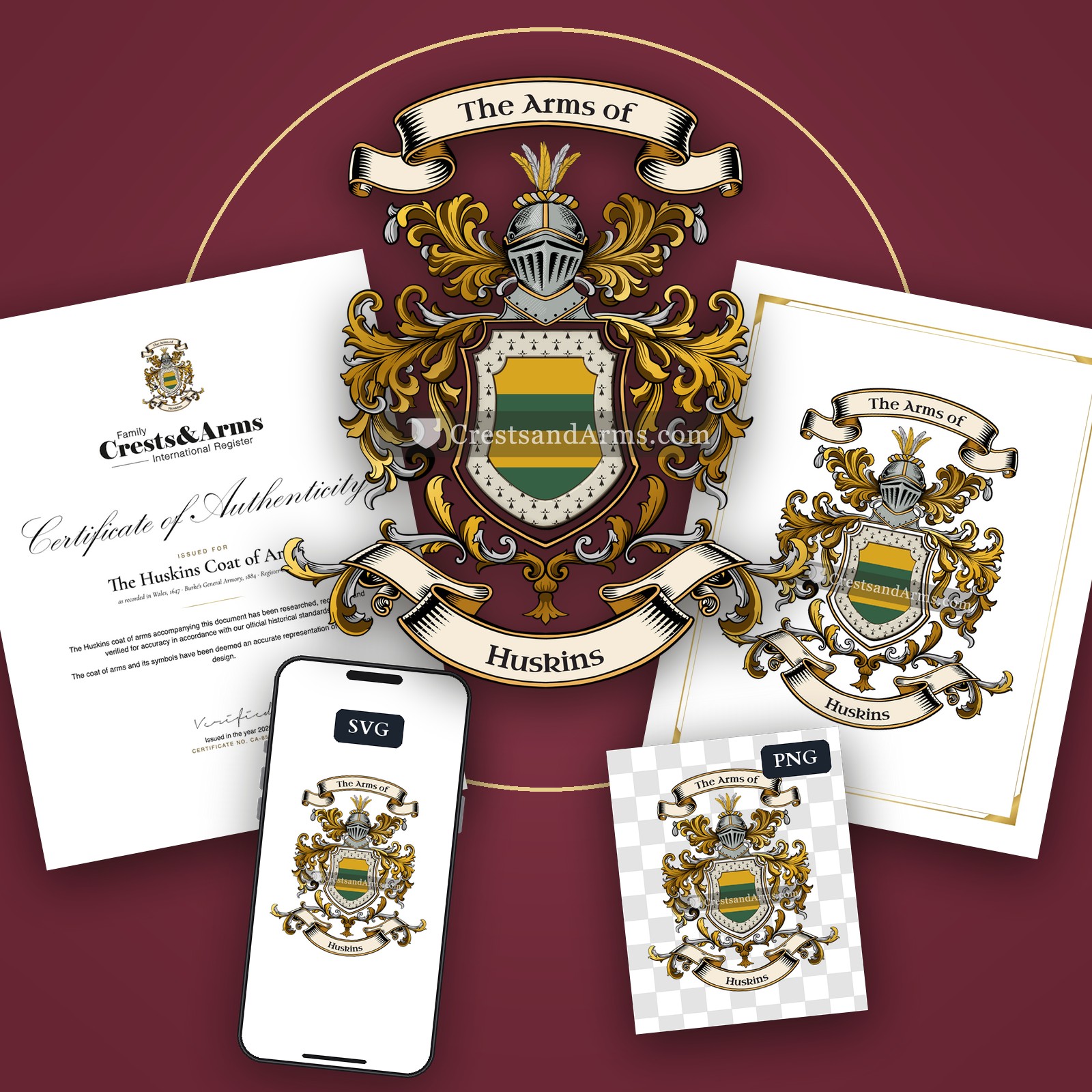 The Huskins arms on the coat of arms — digital pack