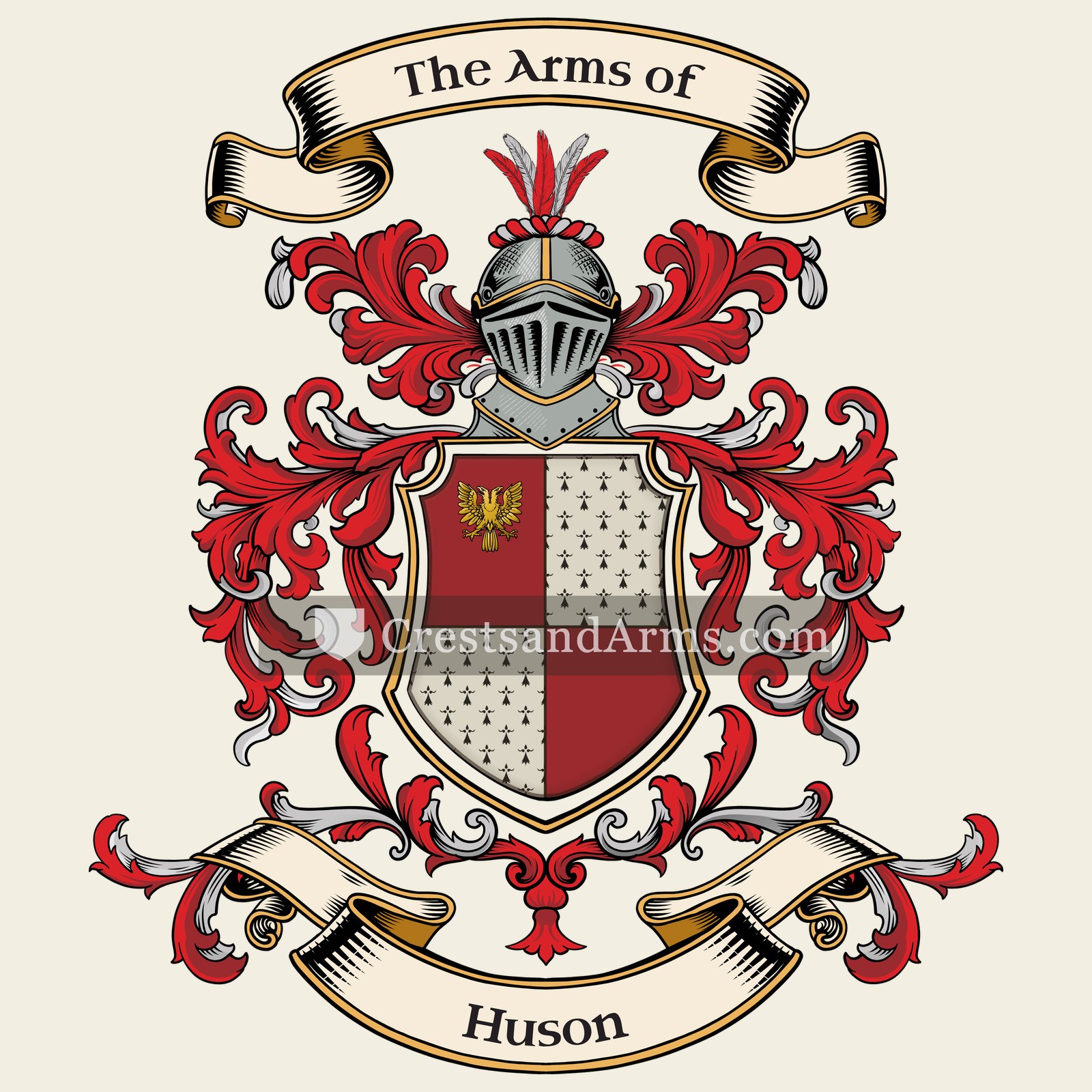 The Huson coat of arms, drawn from the recorded blazon
