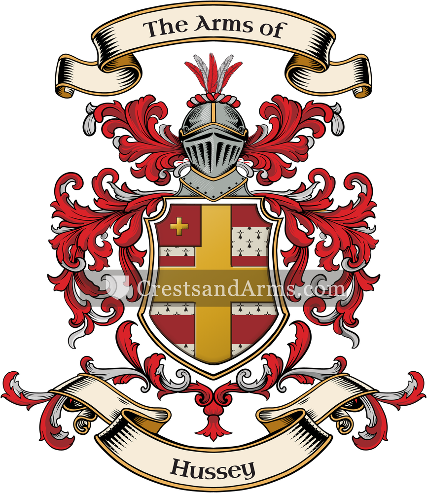 The Hussey coat of arms, drawn from the recorded blazon