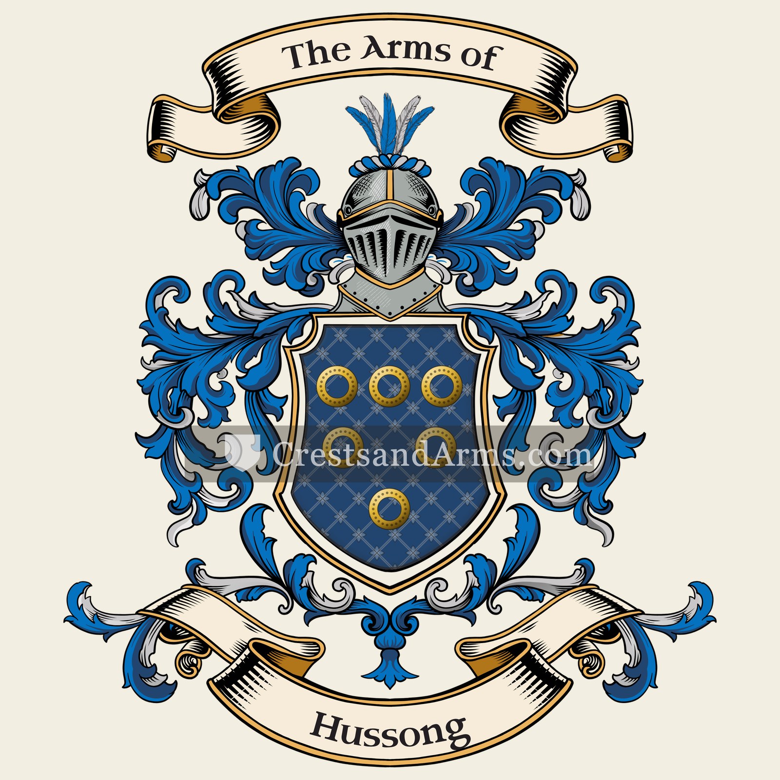The Hussong coat of arms, drawn from the recorded blazon