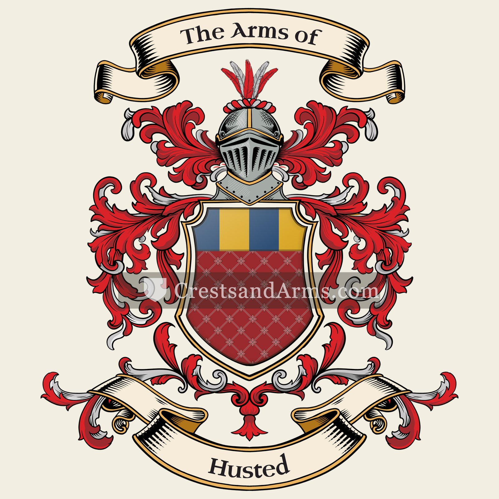 The Husted coat of arms, drawn from the recorded blazon
