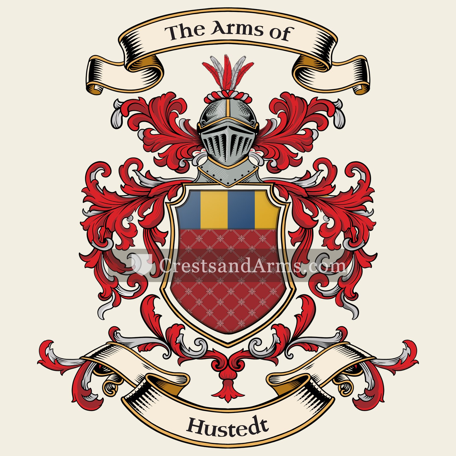 The Hustedt coat of arms, drawn from the recorded blazon