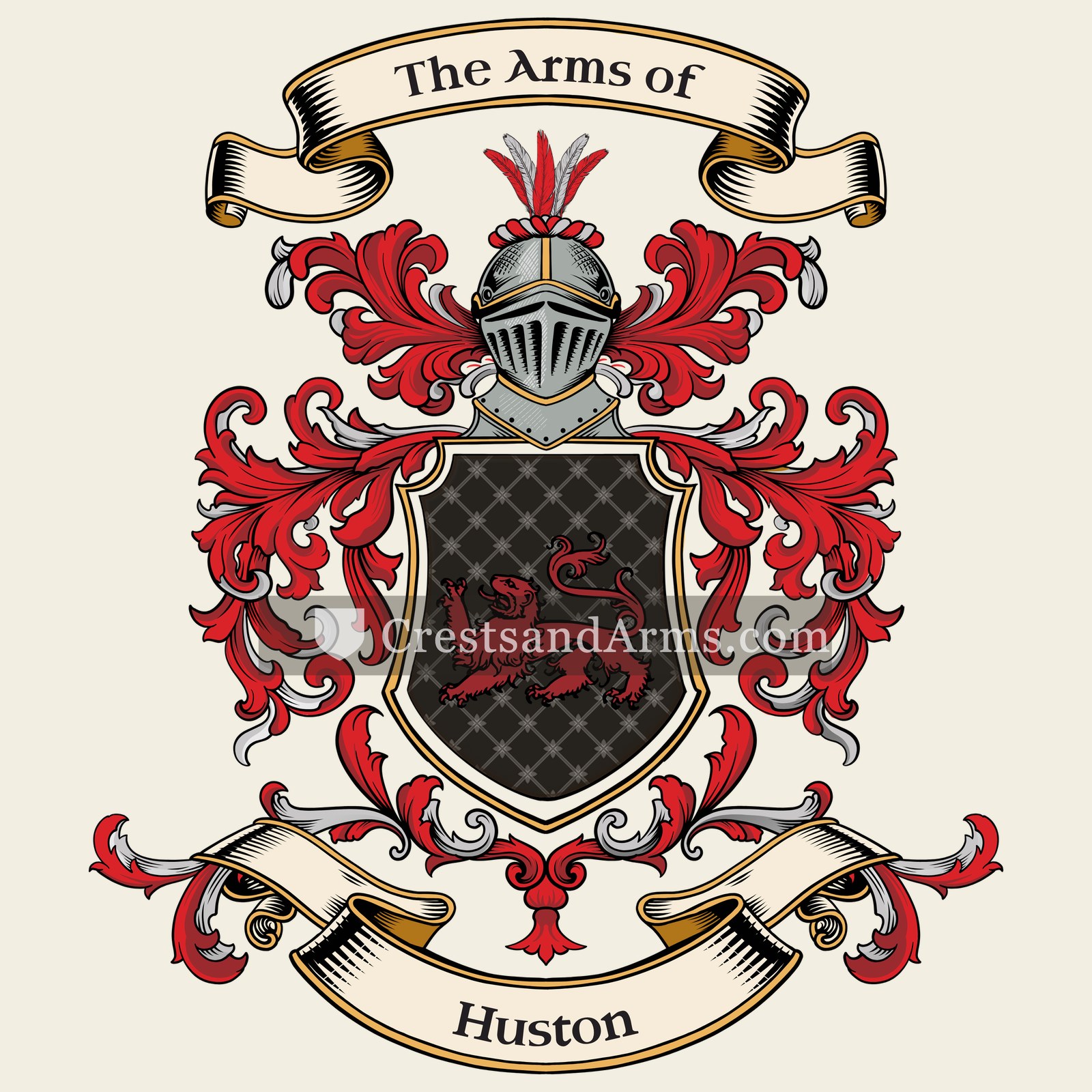 The Huston coat of arms, drawn from the recorded blazon