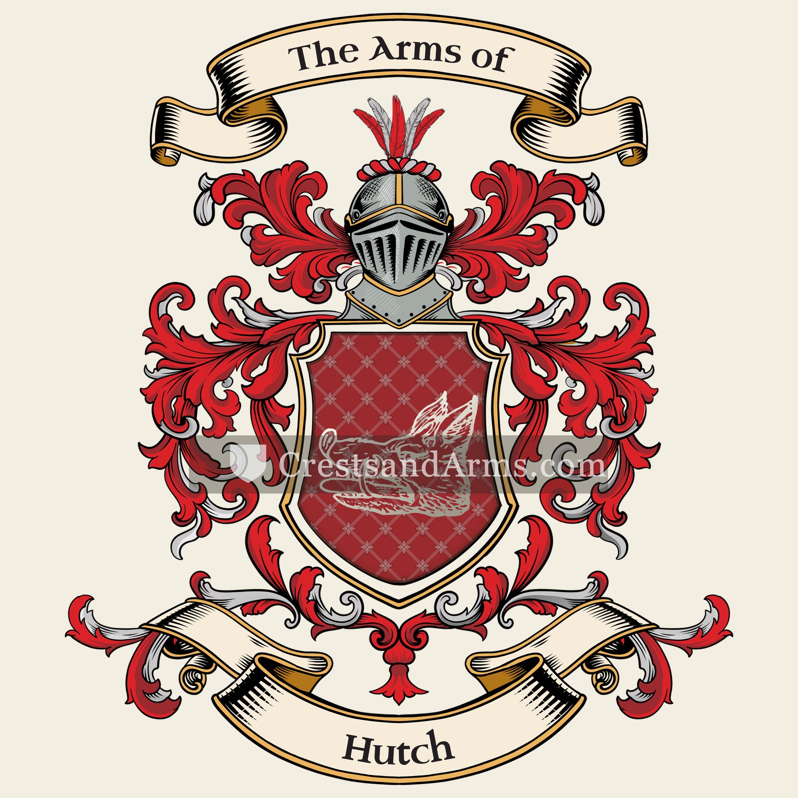 The Hutch coat of arms, drawn from the recorded blazon