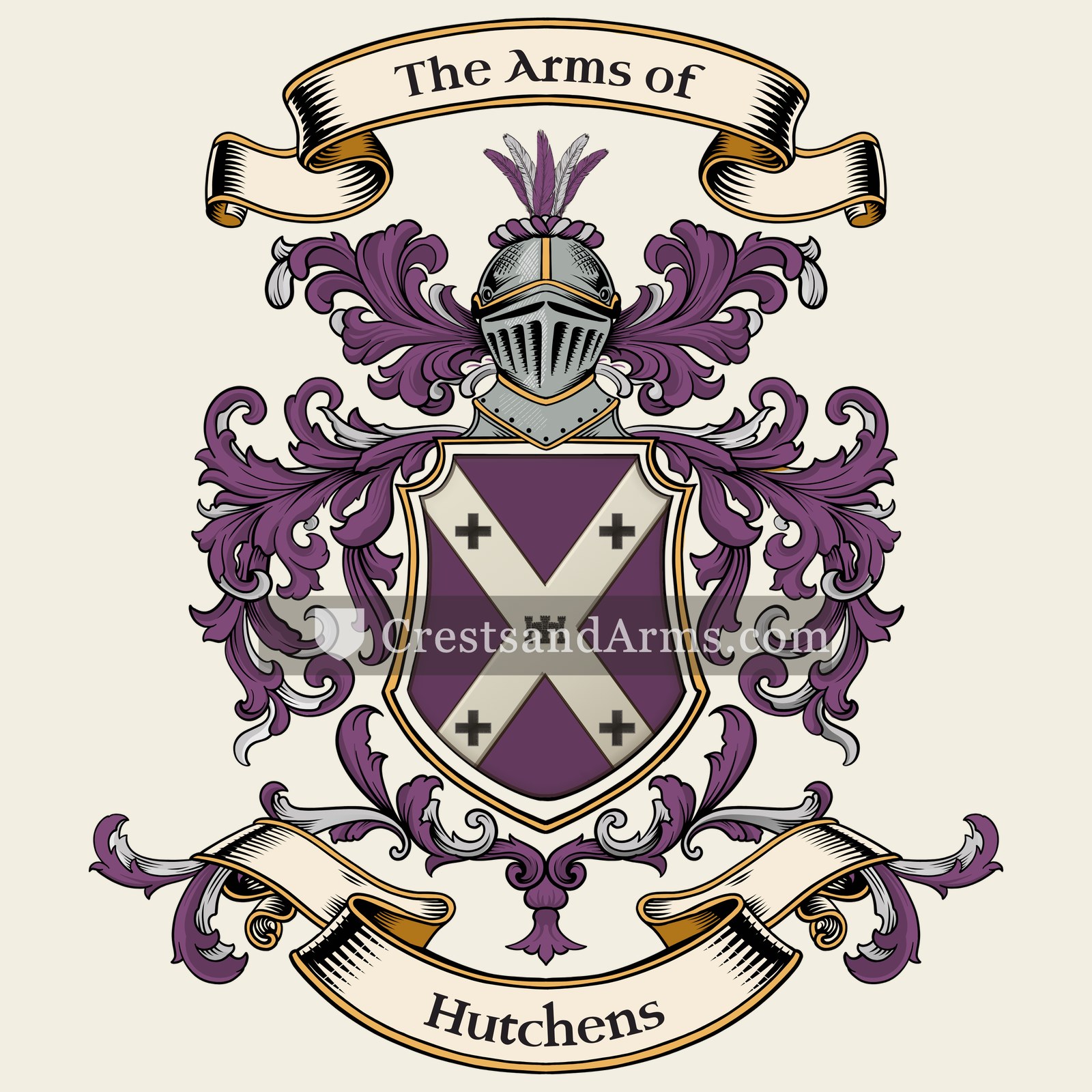 The Hutchens coat of arms, drawn from the recorded blazon