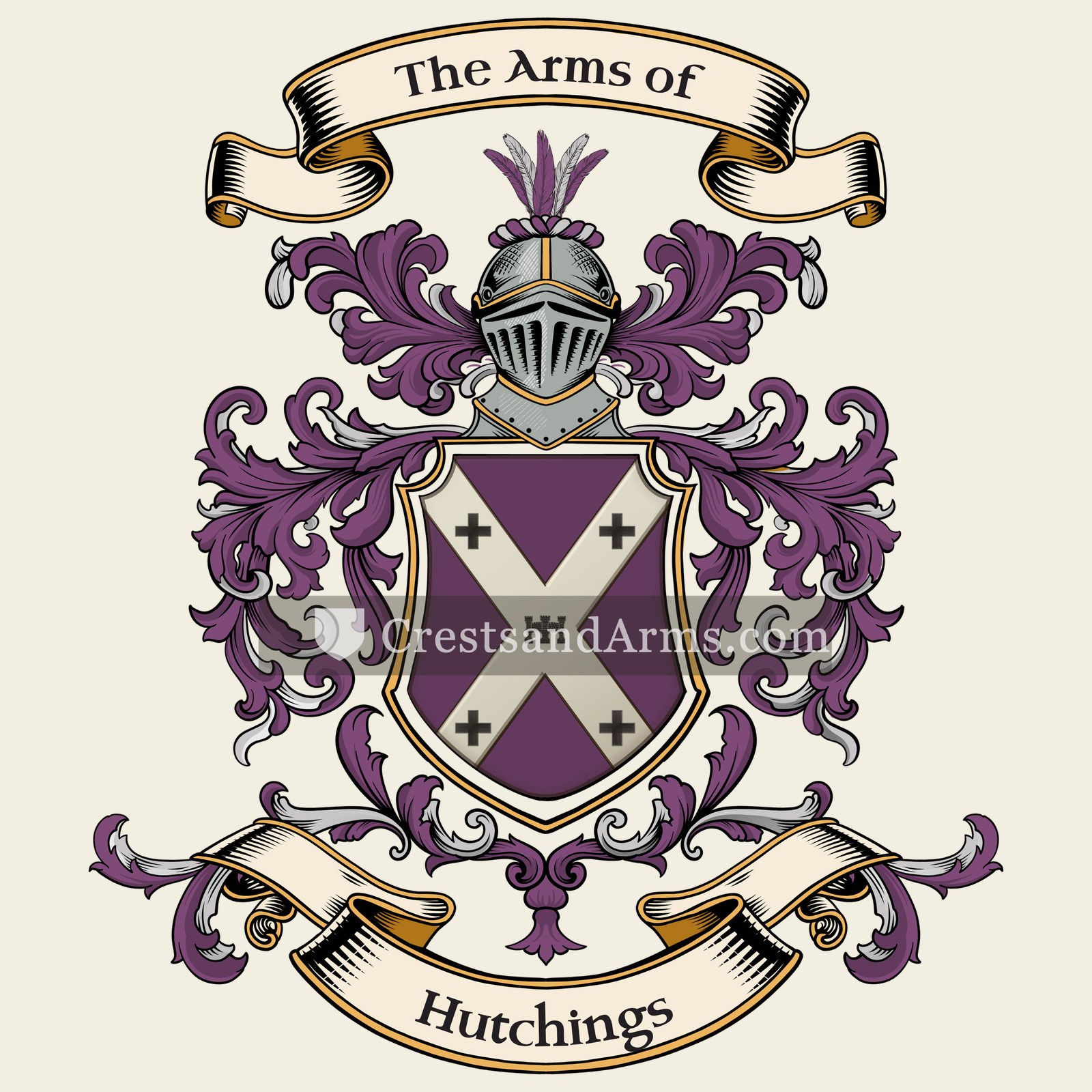 The Hutchings coat of arms, drawn from the recorded blazon