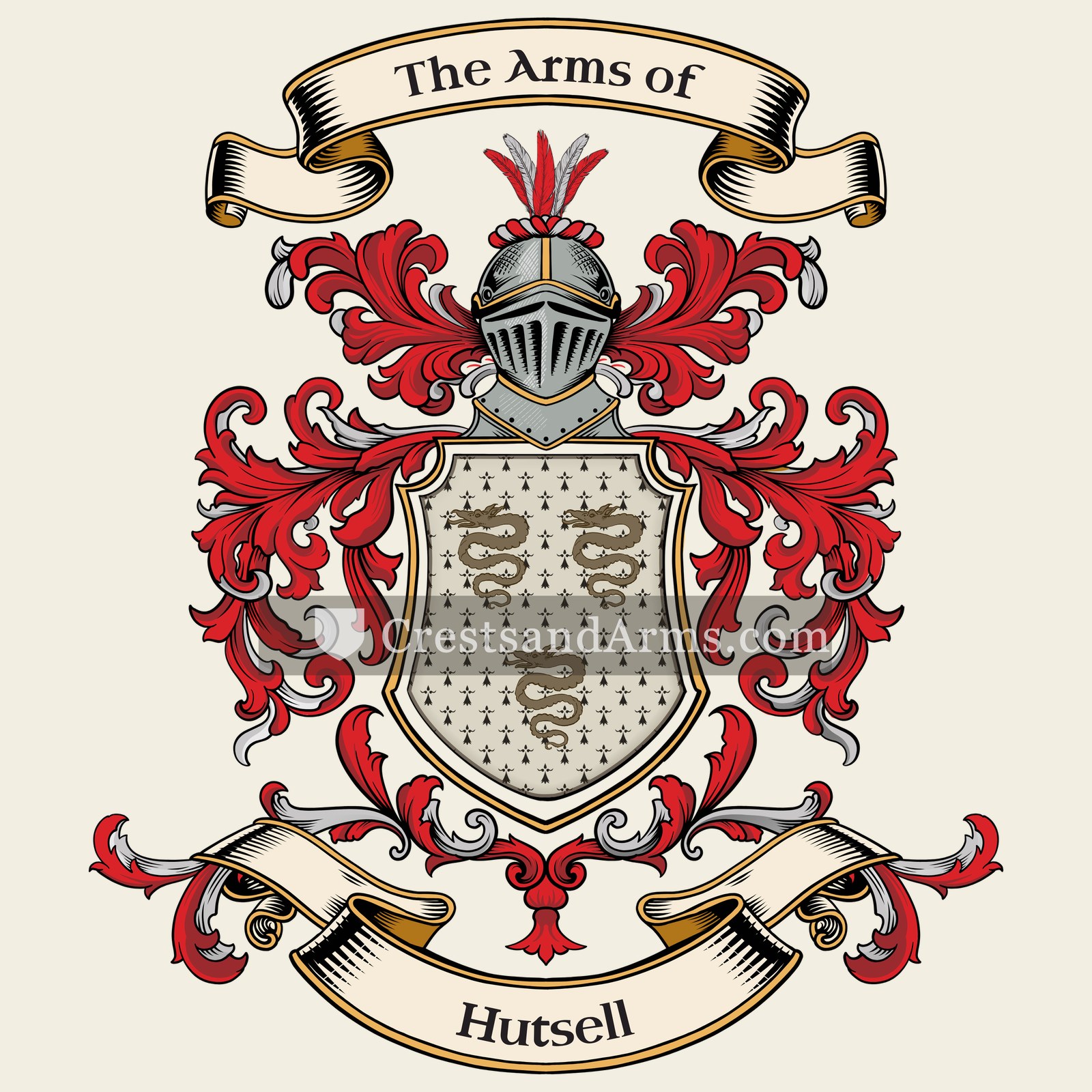 The Hutsell coat of arms, drawn from the recorded blazon