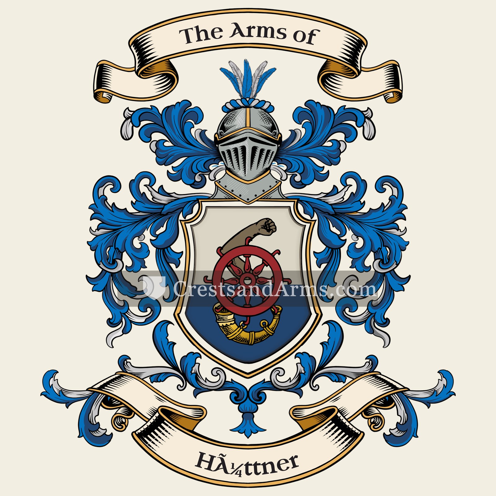The Hüttner coat of arms, drawn from the recorded blazon