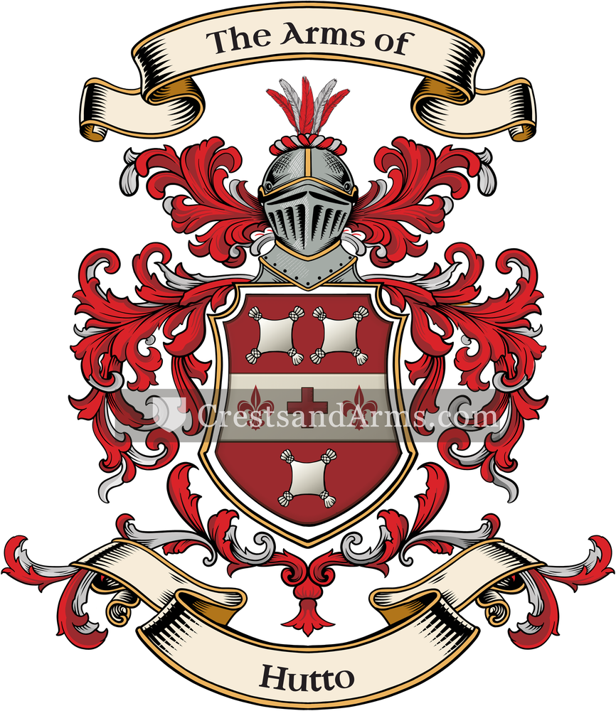 The Hutto coat of arms, drawn from the recorded blazon