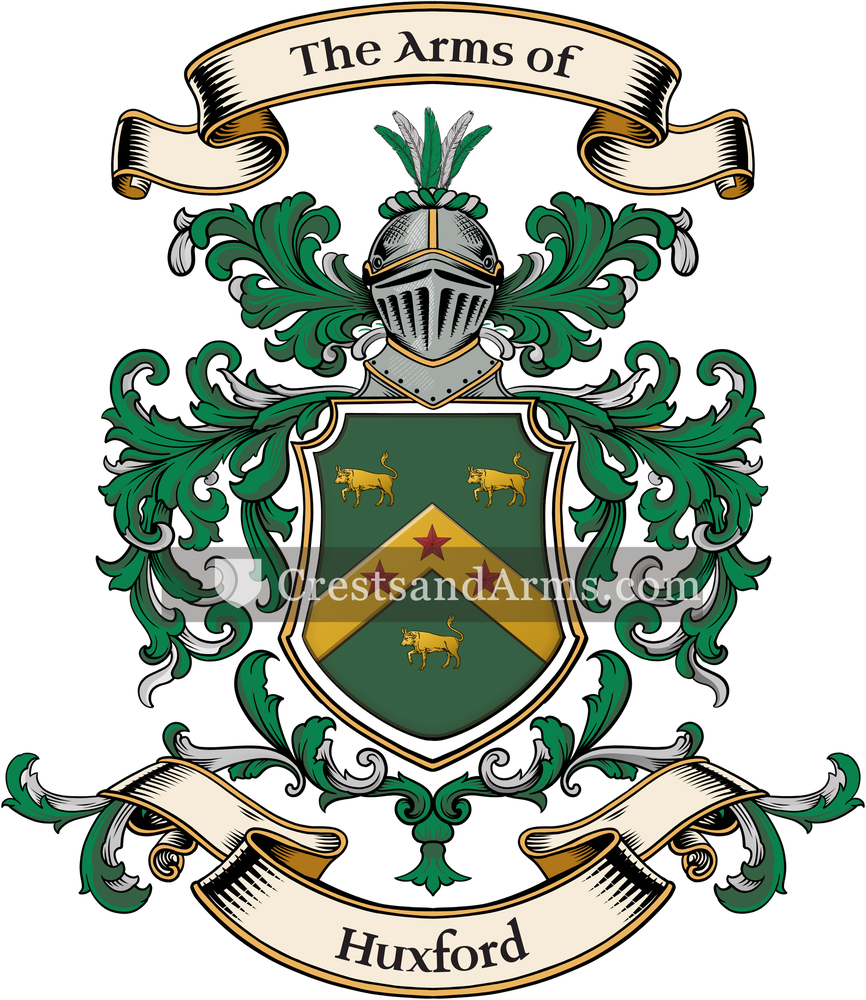 The Huxford coat of arms, drawn from the recorded blazon