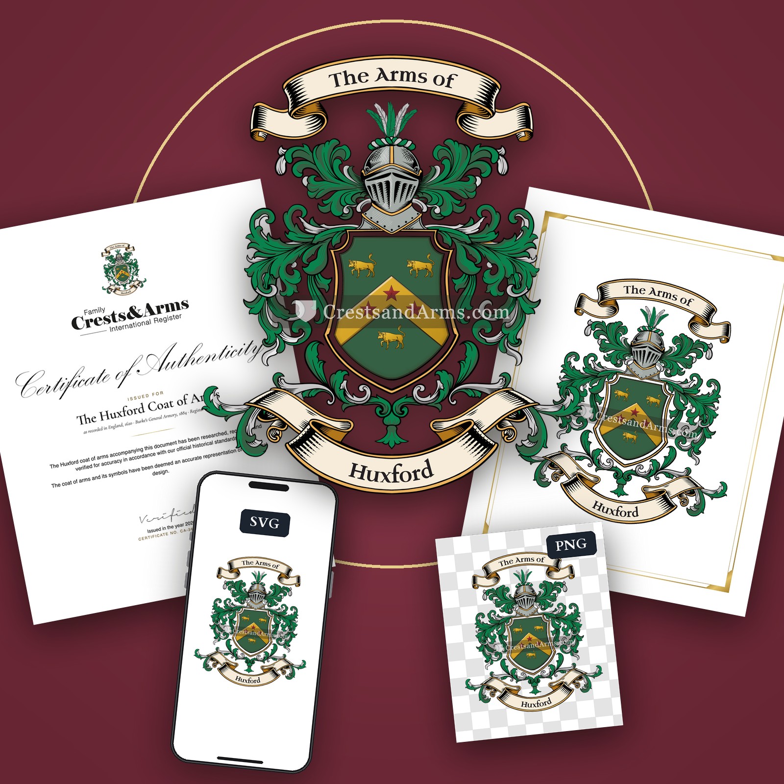 The Huxford arms on the coat of arms — digital pack