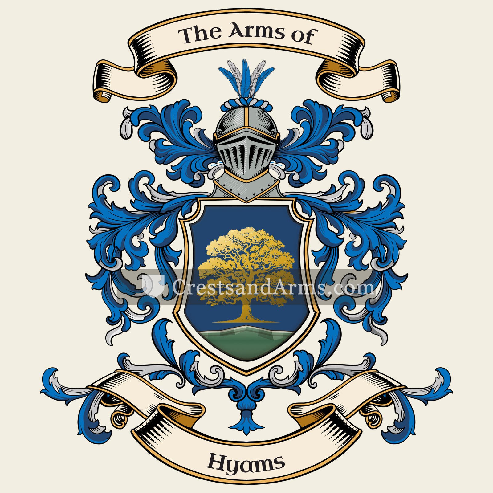 The Hyams coat of arms, drawn from the recorded blazon