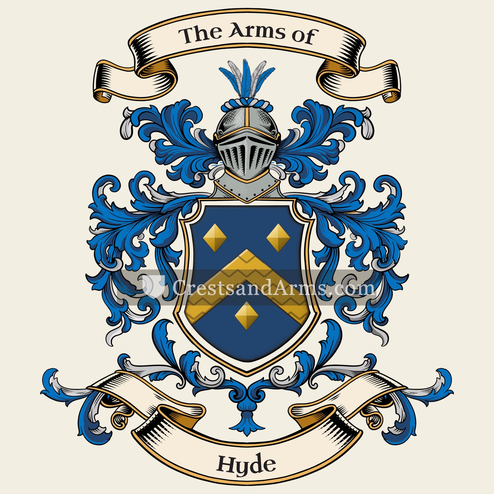 The Hyde coat of arms, drawn from the recorded blazon