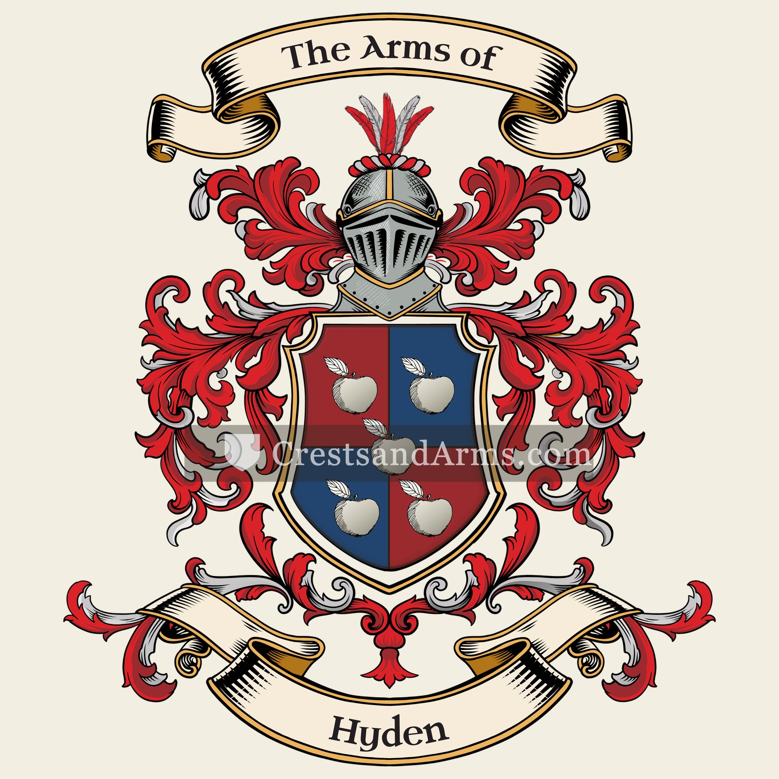The Hyden coat of arms, drawn from the recorded blazon