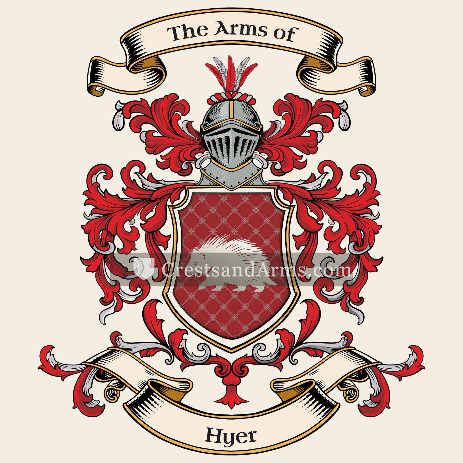 The Hyer coat of arms, drawn from the recorded blazon