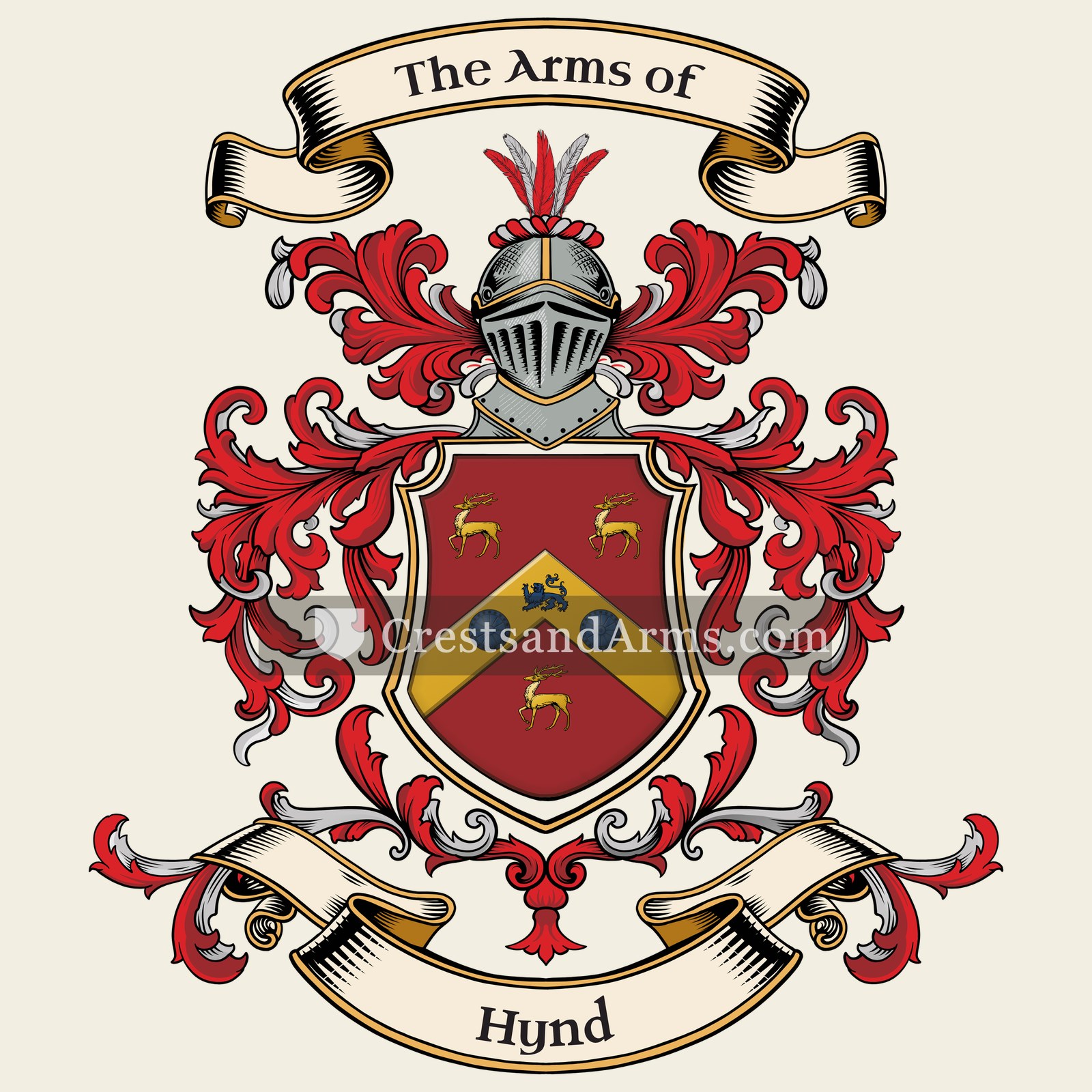 The Hynd coat of arms, drawn from the recorded blazon