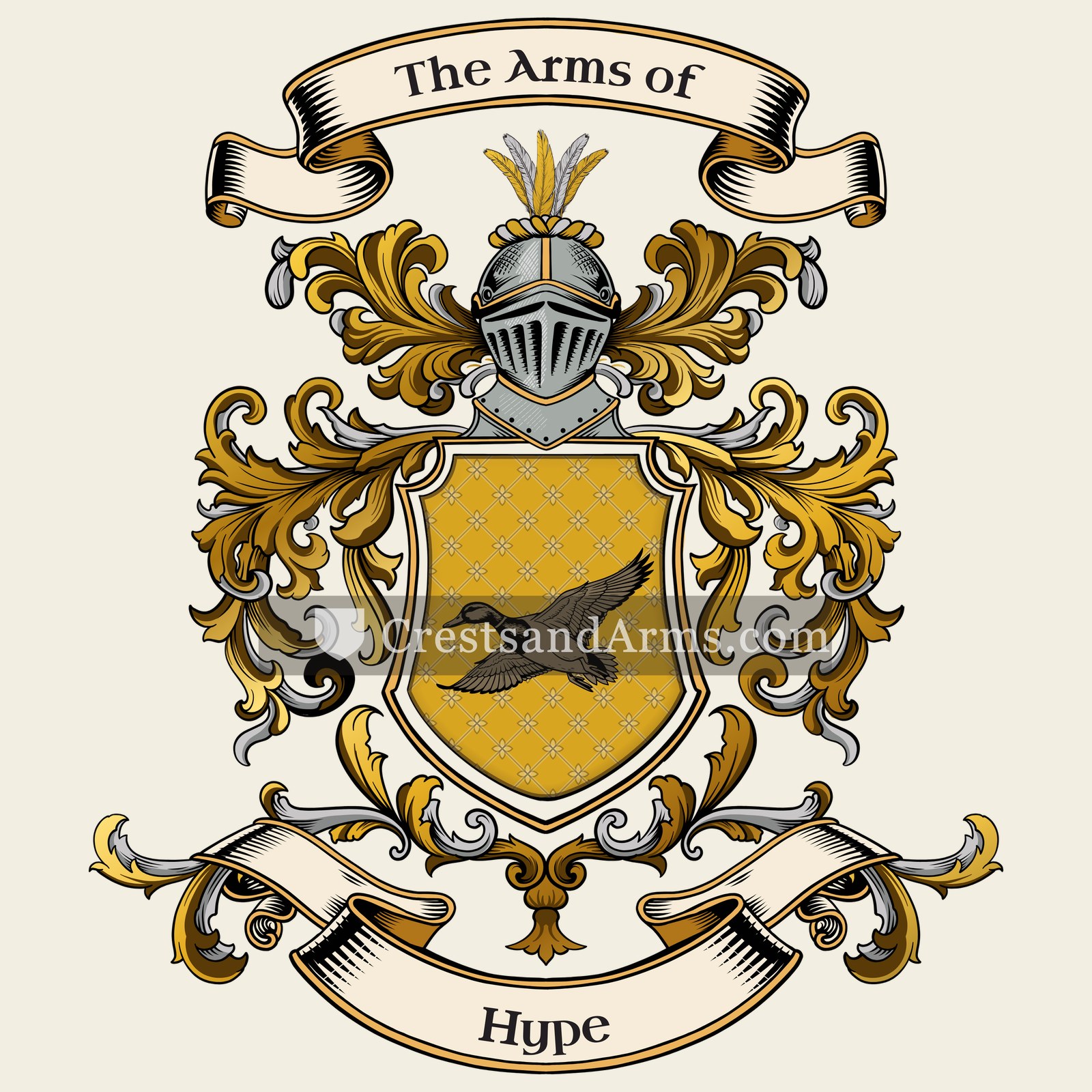 The Hype coat of arms, drawn from the recorded blazon