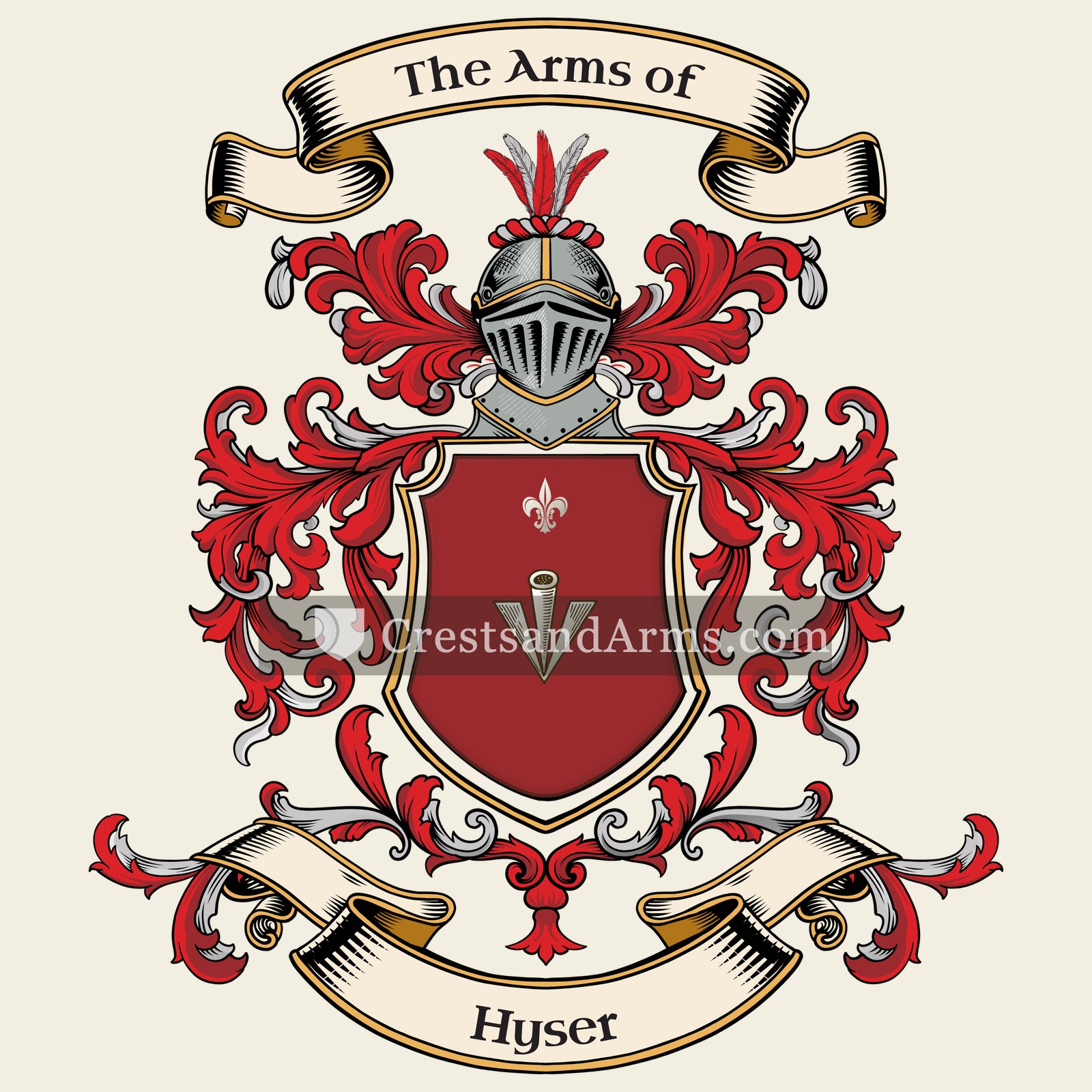 The Hyser coat of arms, drawn from the recorded blazon