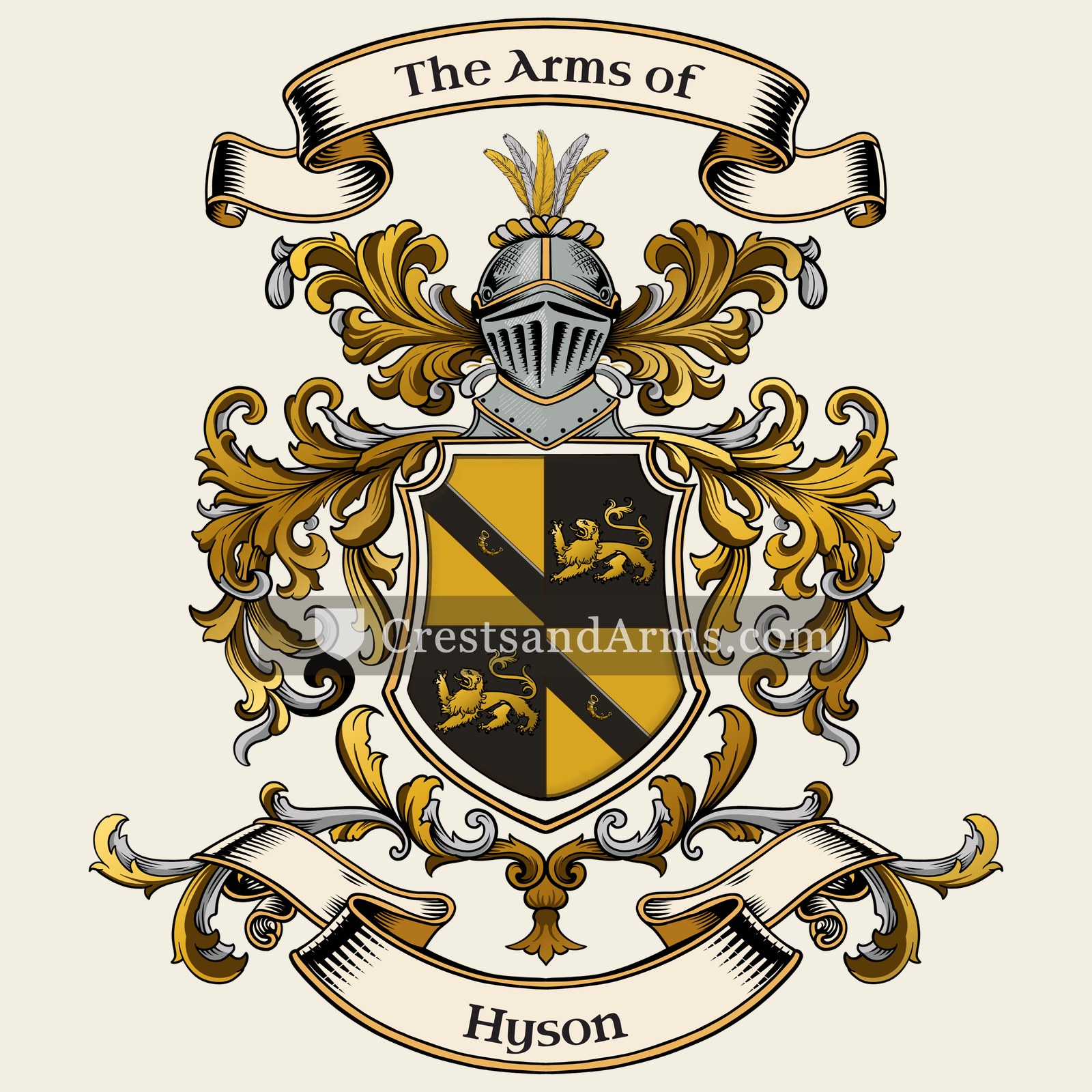 The Hyson coat of arms, drawn from the recorded blazon
