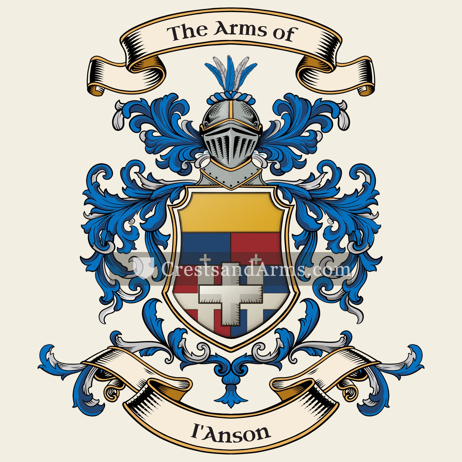 The I'Anson coat of arms, drawn from the recorded blazon