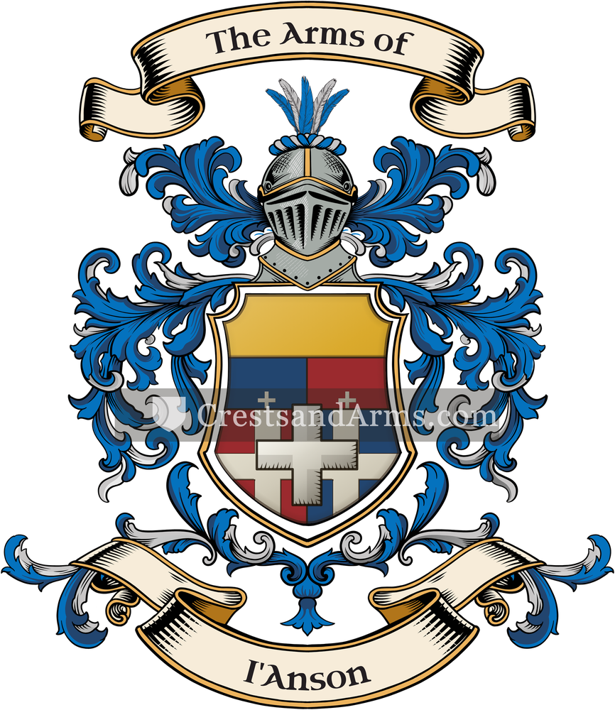 The I'Anson coat of arms, drawn from the recorded blazon