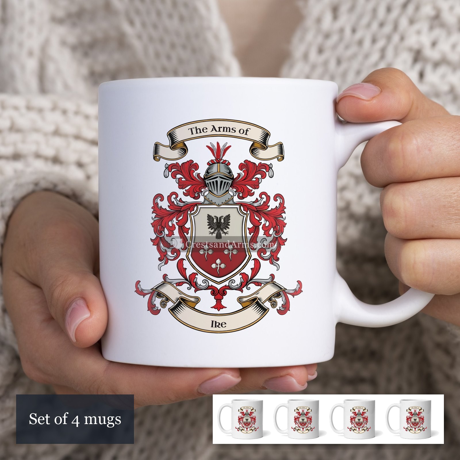 The Ike arms on the set of 4 mugs
