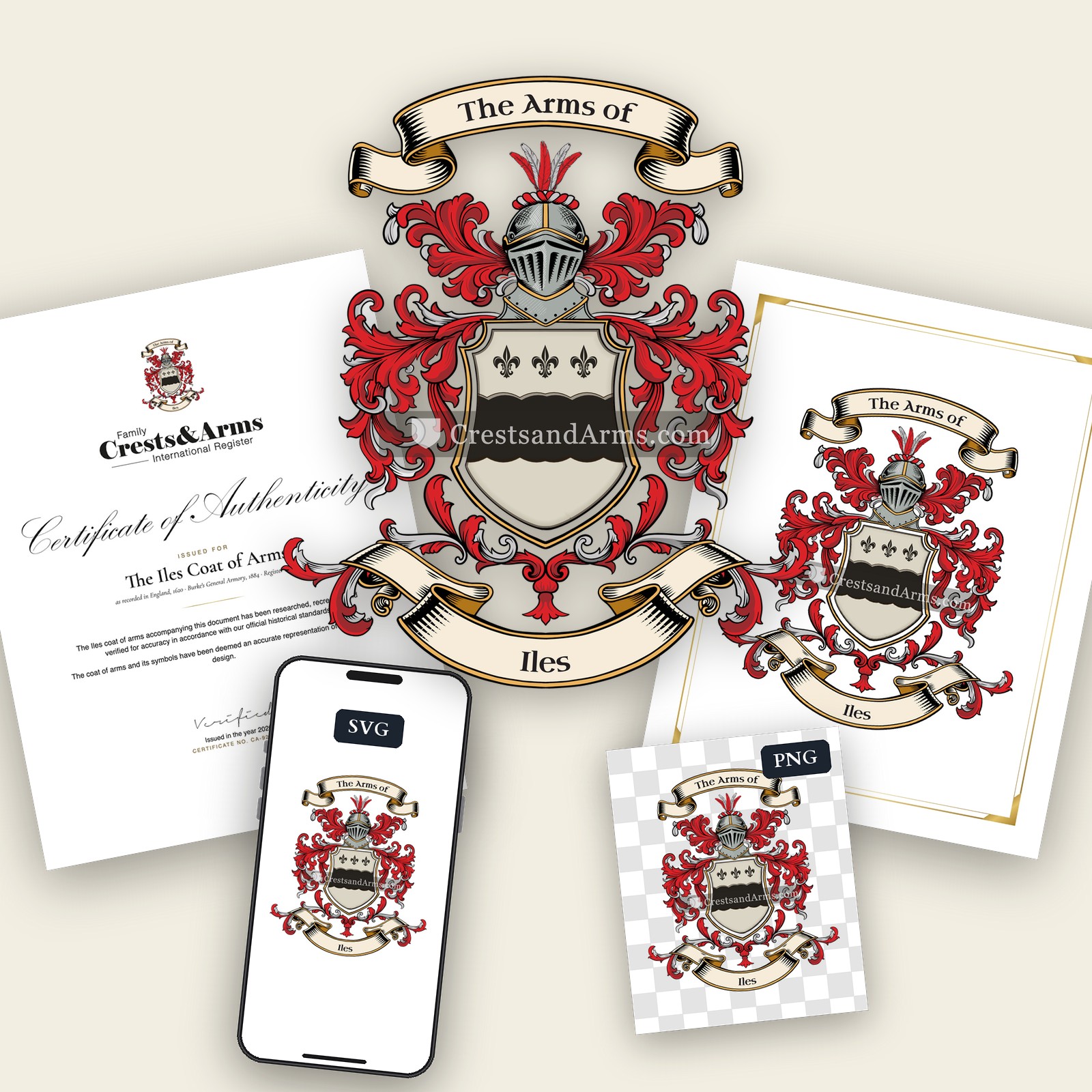 The Iles arms on the coat of arms — digital pack