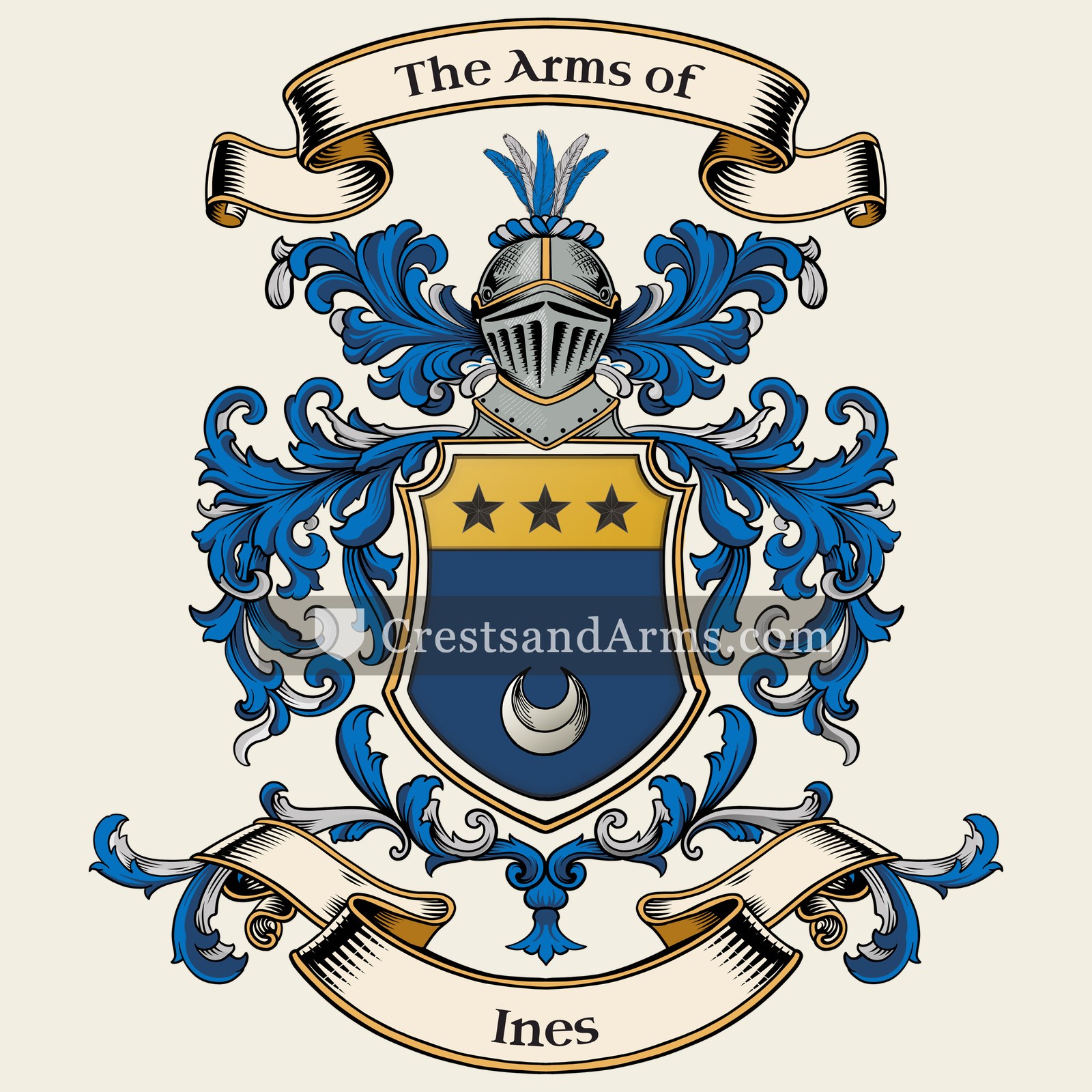 The Ines coat of arms, drawn from the recorded blazon