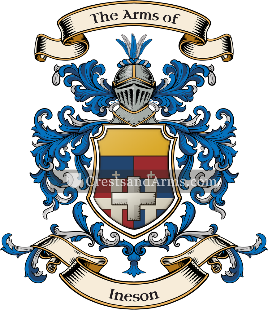 The Ineson coat of arms, drawn from the recorded blazon