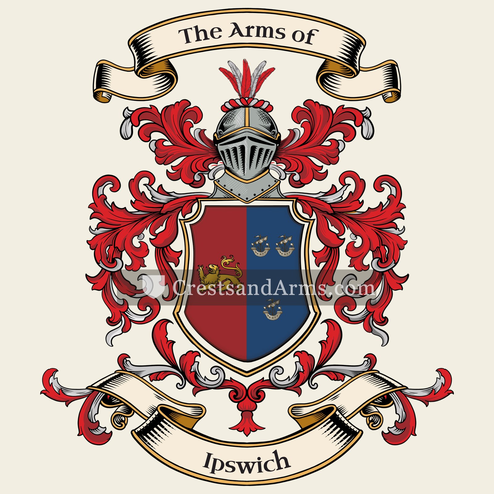The Ipswich coat of arms, drawn from the recorded blazon