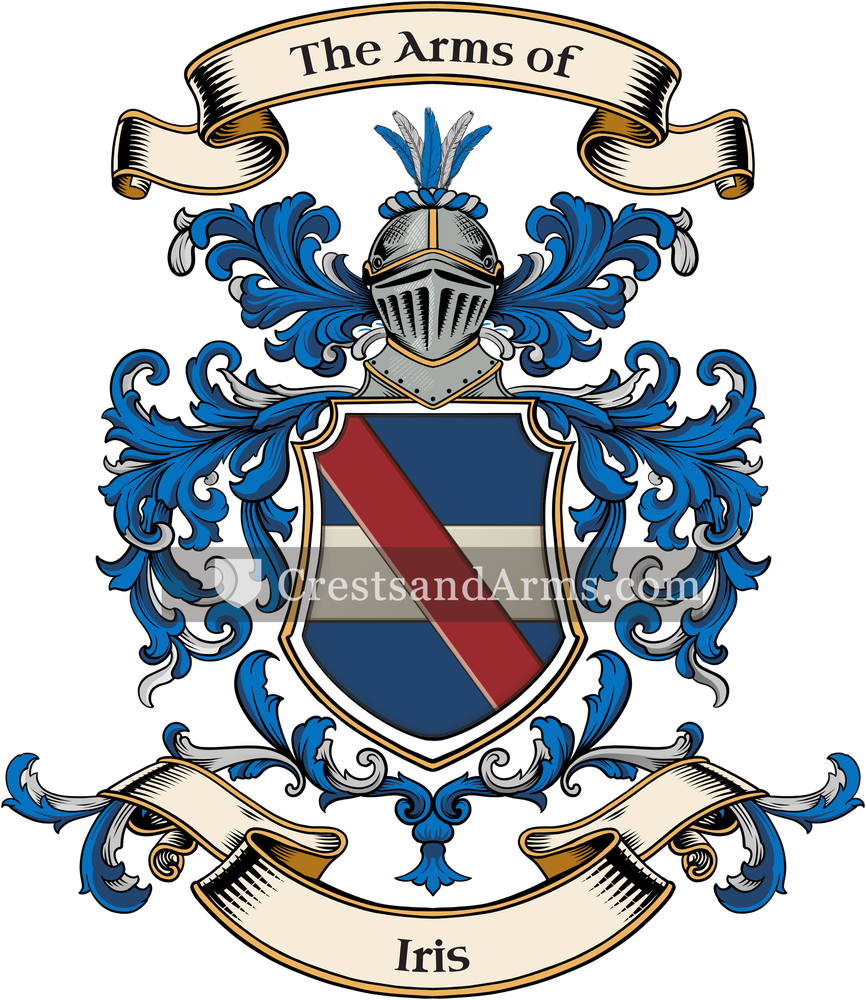 The Iris coat of arms, drawn from the recorded blazon