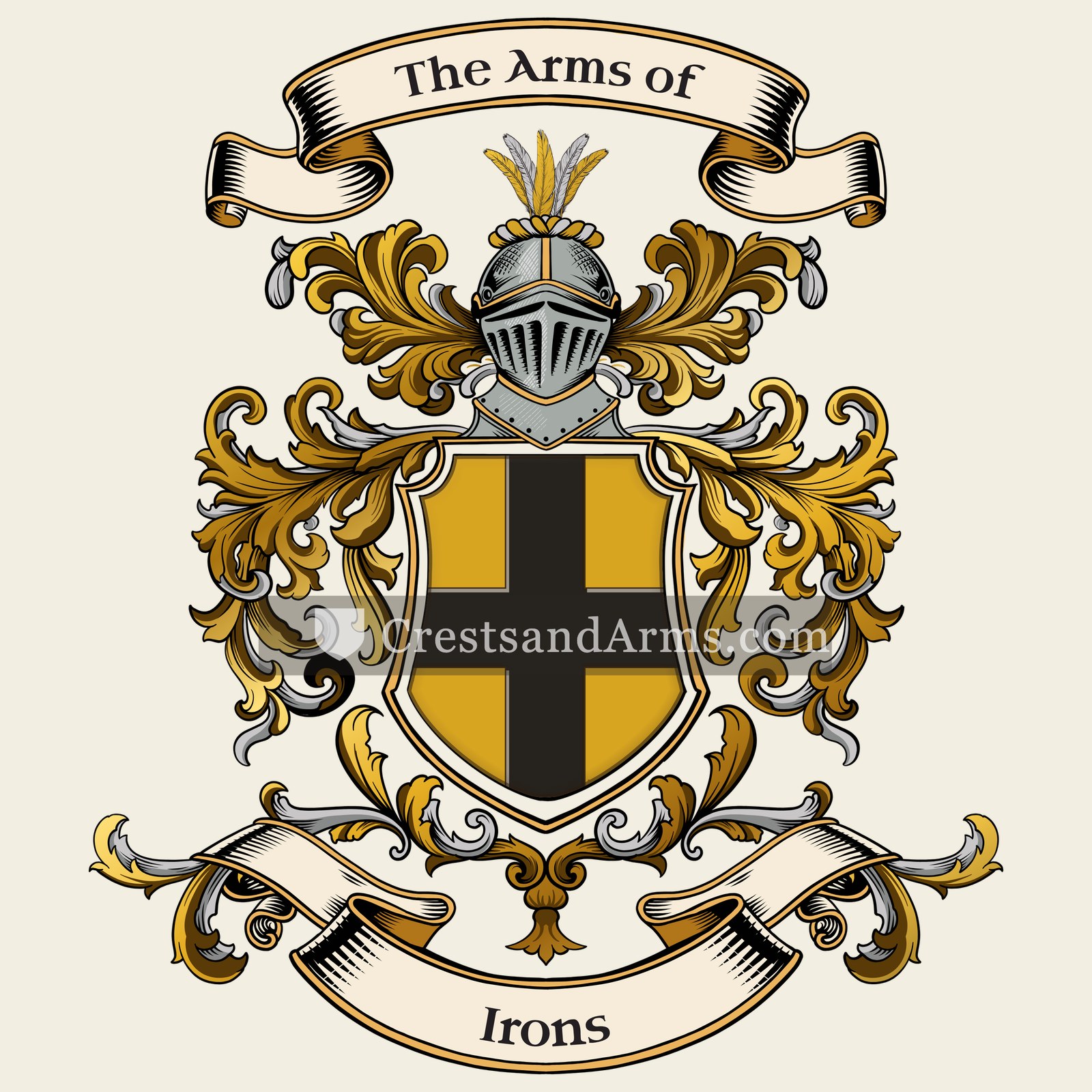 The Irons coat of arms, drawn from the recorded blazon
