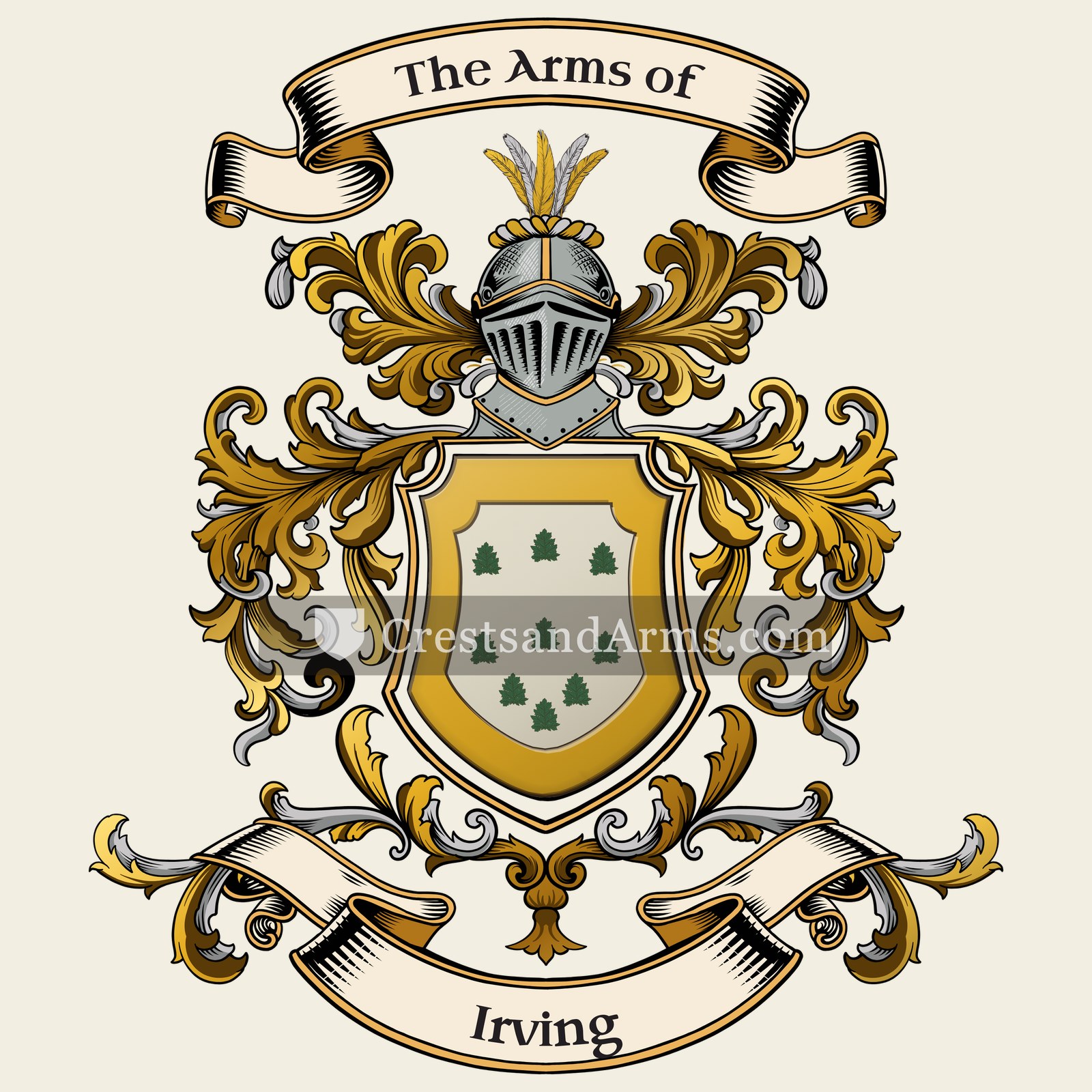 The Irving coat of arms, drawn from the recorded blazon