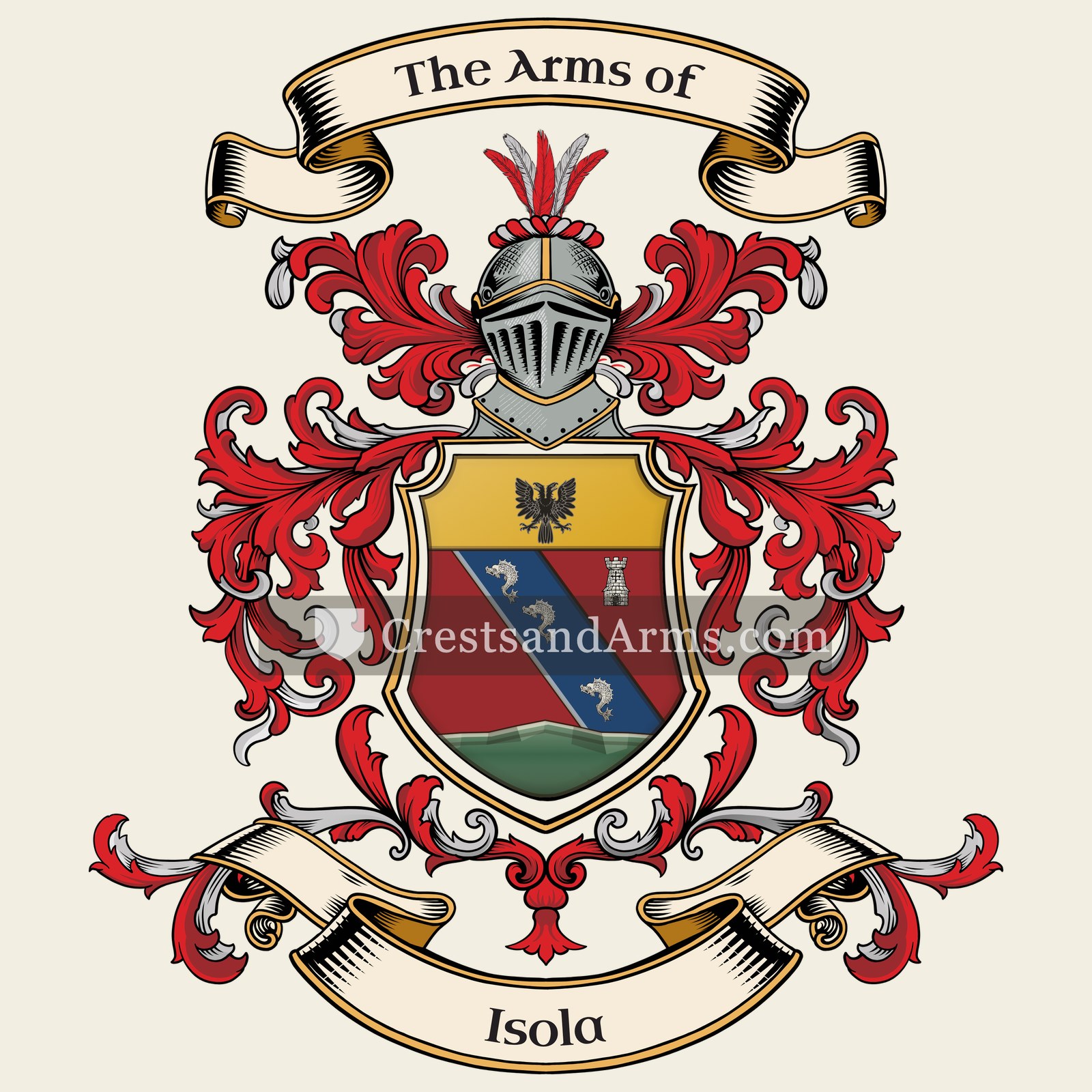 The Isola coat of arms, drawn from the recorded blazon
