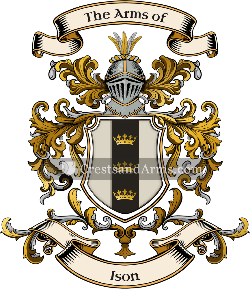 The Ison coat of arms, drawn from the recorded blazon