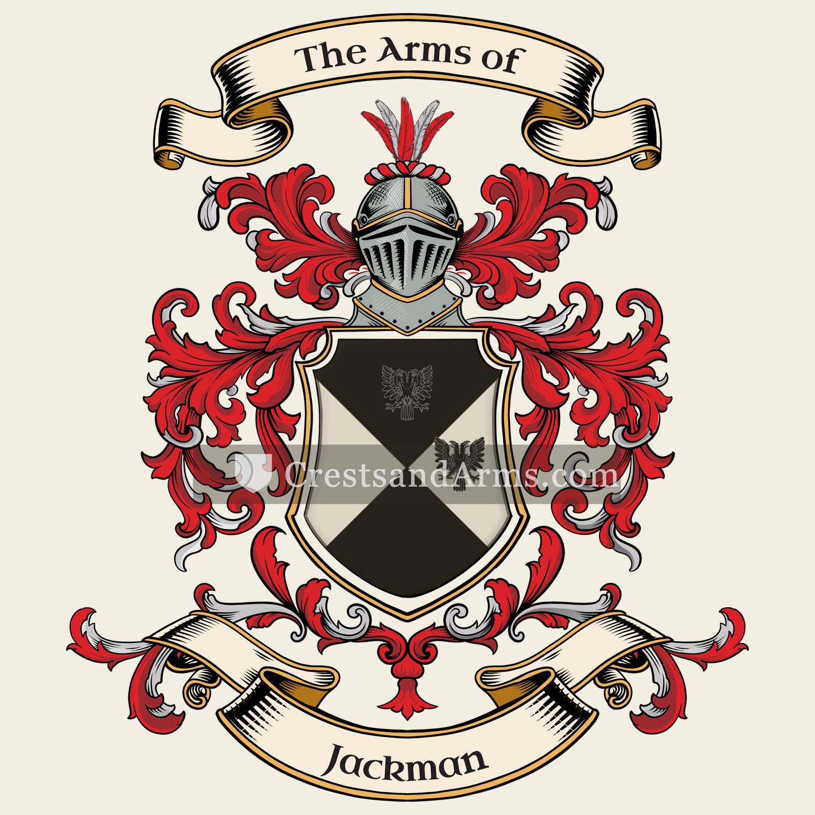 The Jackman coat of arms, drawn from the recorded blazon