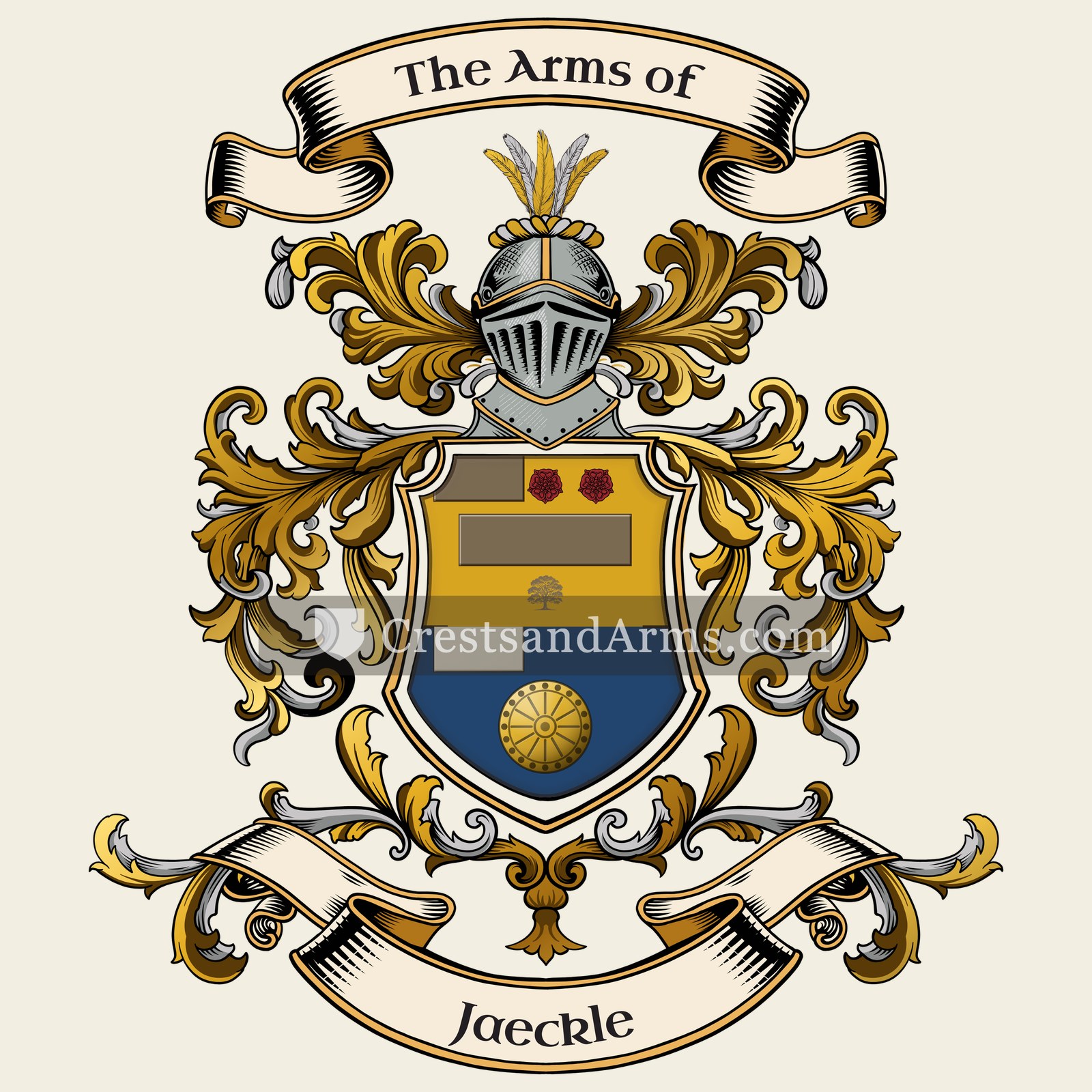 The Jaeckle coat of arms, drawn from the recorded blazon
