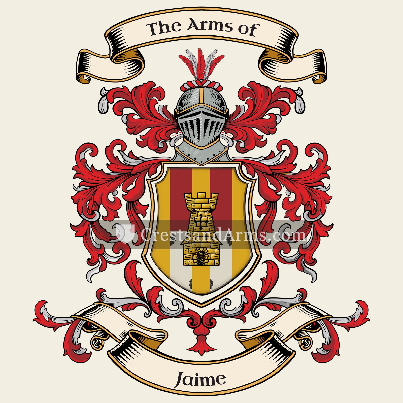 The Jaime coat of arms, drawn from the recorded blazon