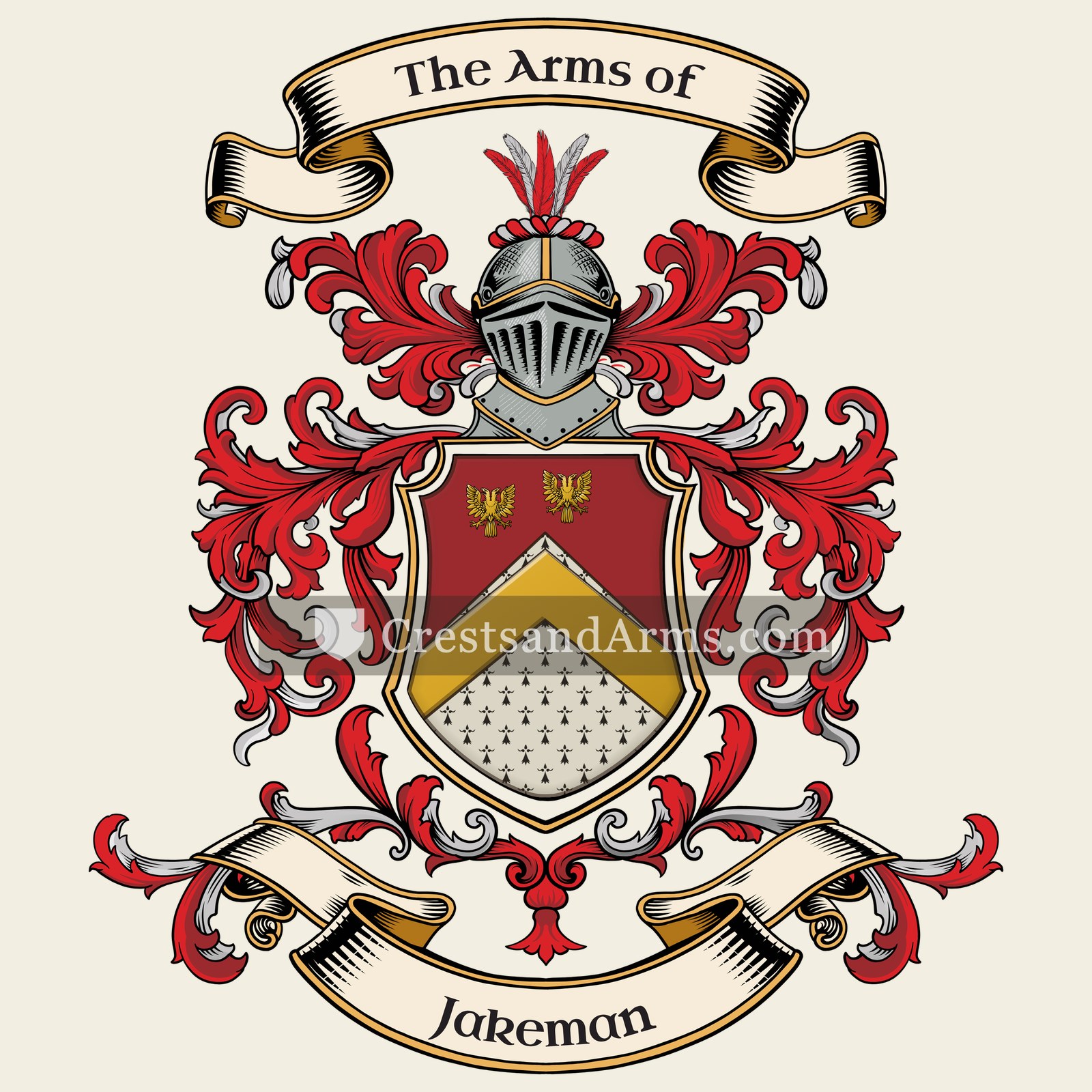 The Jakeman coat of arms, drawn from the recorded blazon