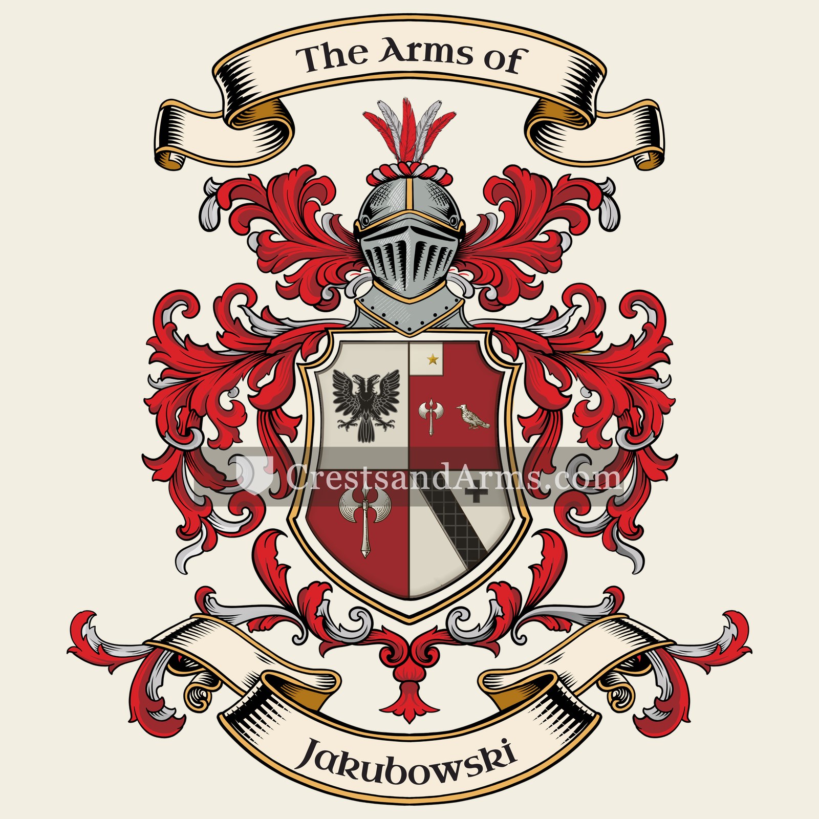 The Jakubowski coat of arms, drawn from the recorded blazon