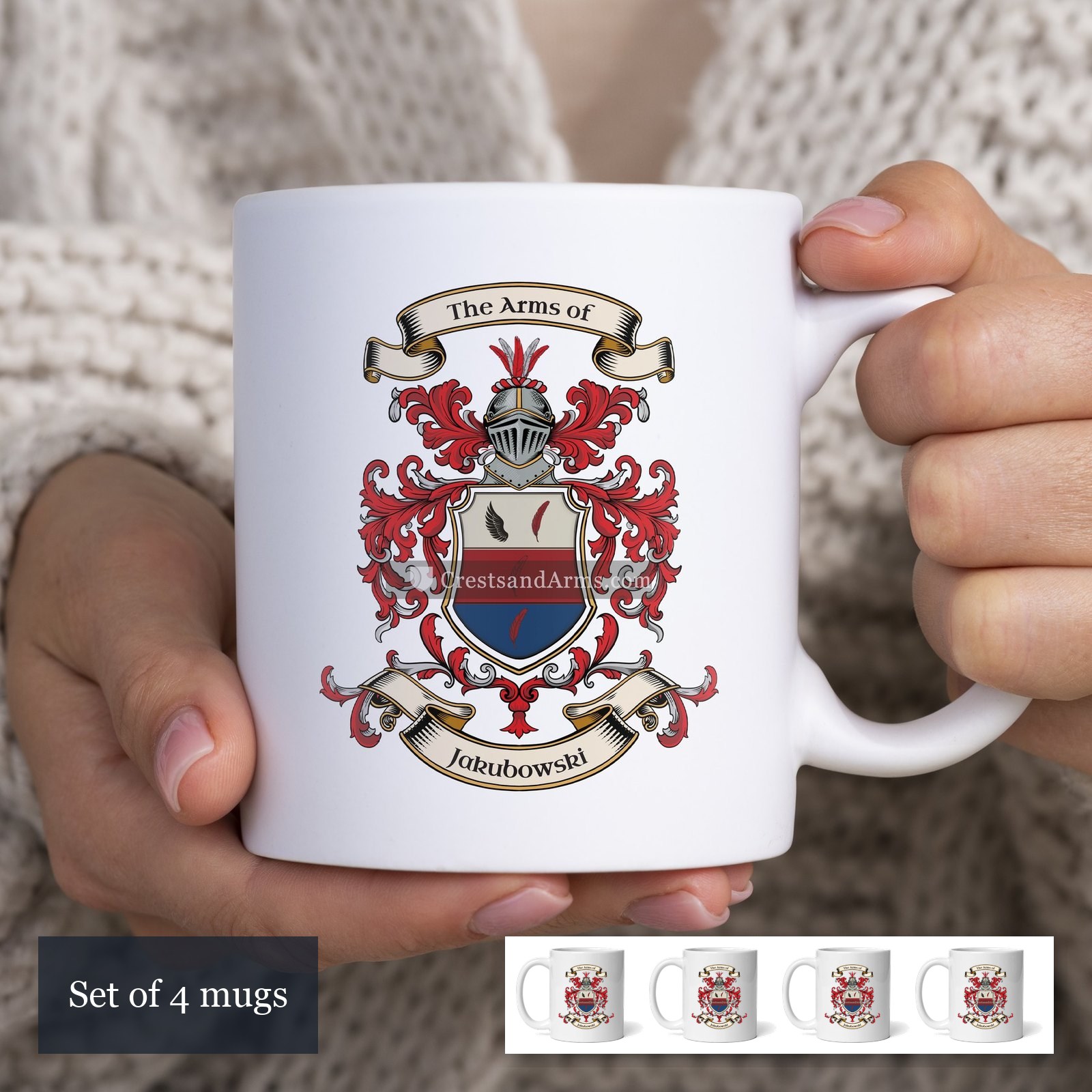 The Jakubowski arms on the set of 4 mugs