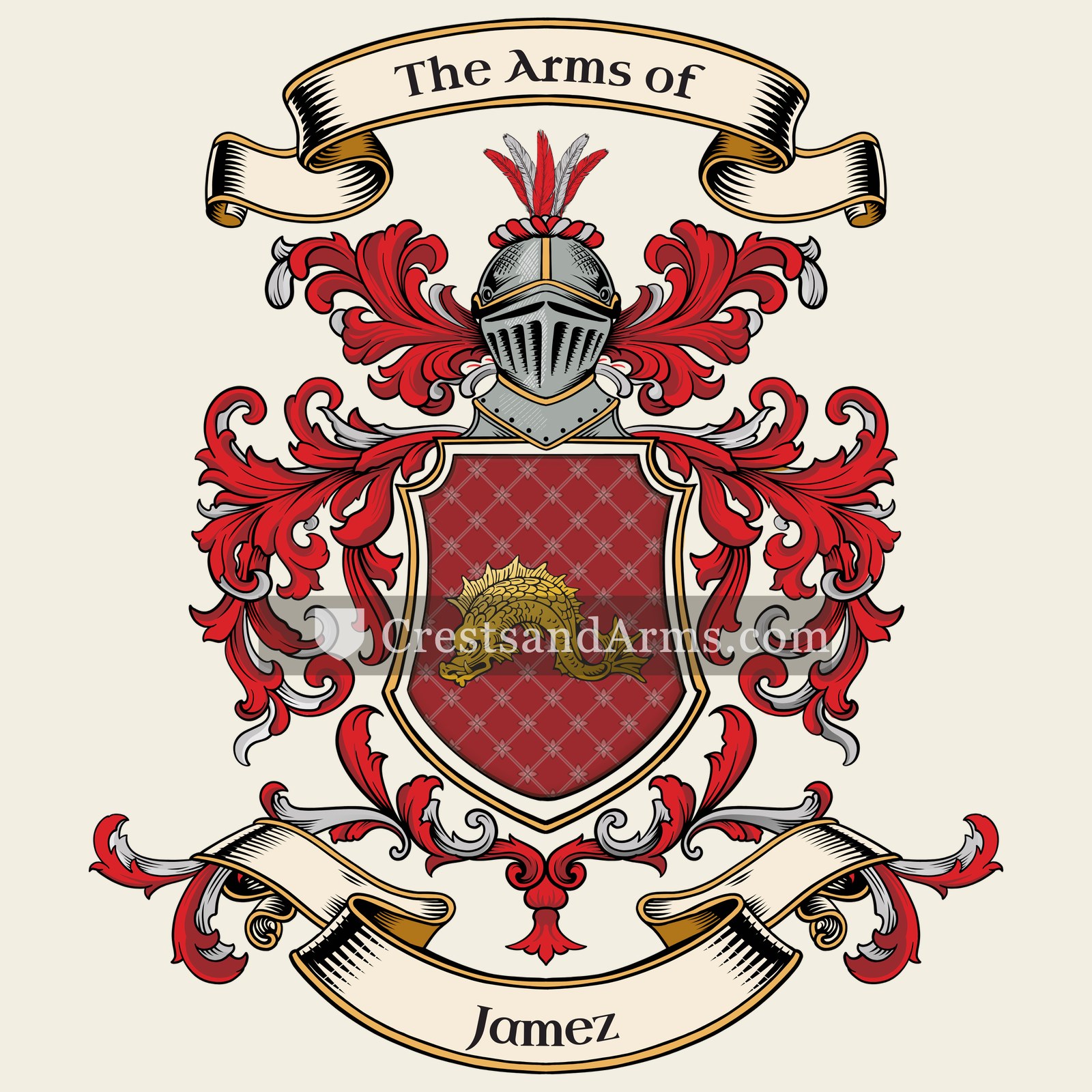 The Jamez coat of arms, drawn from the recorded blazon
