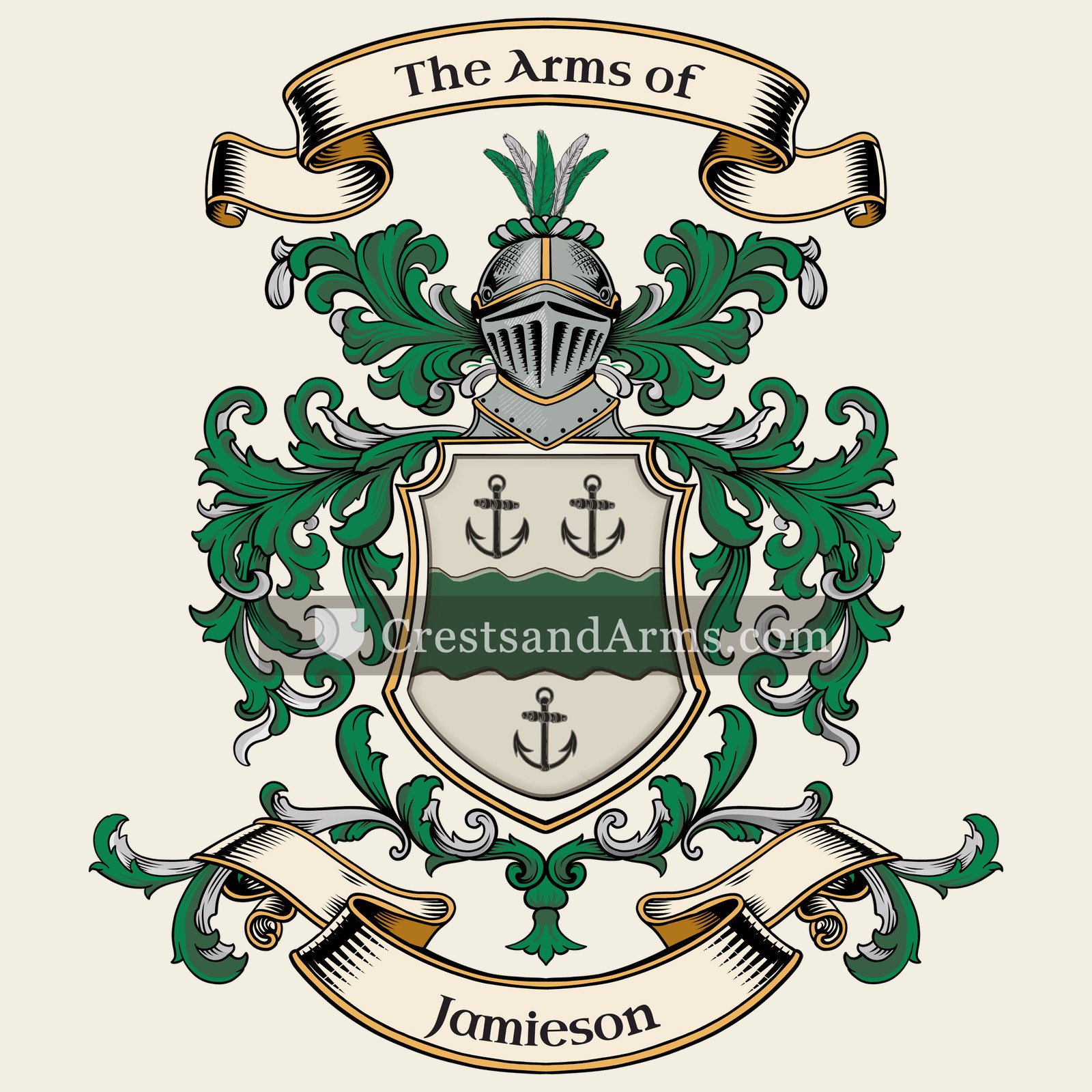 The Jamieson coat of arms, drawn from the recorded blazon