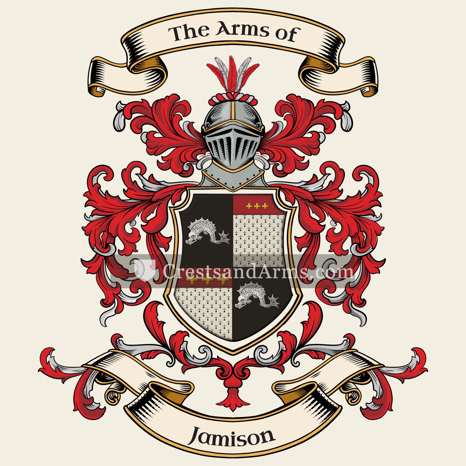 The Jamison coat of arms, drawn from the recorded blazon