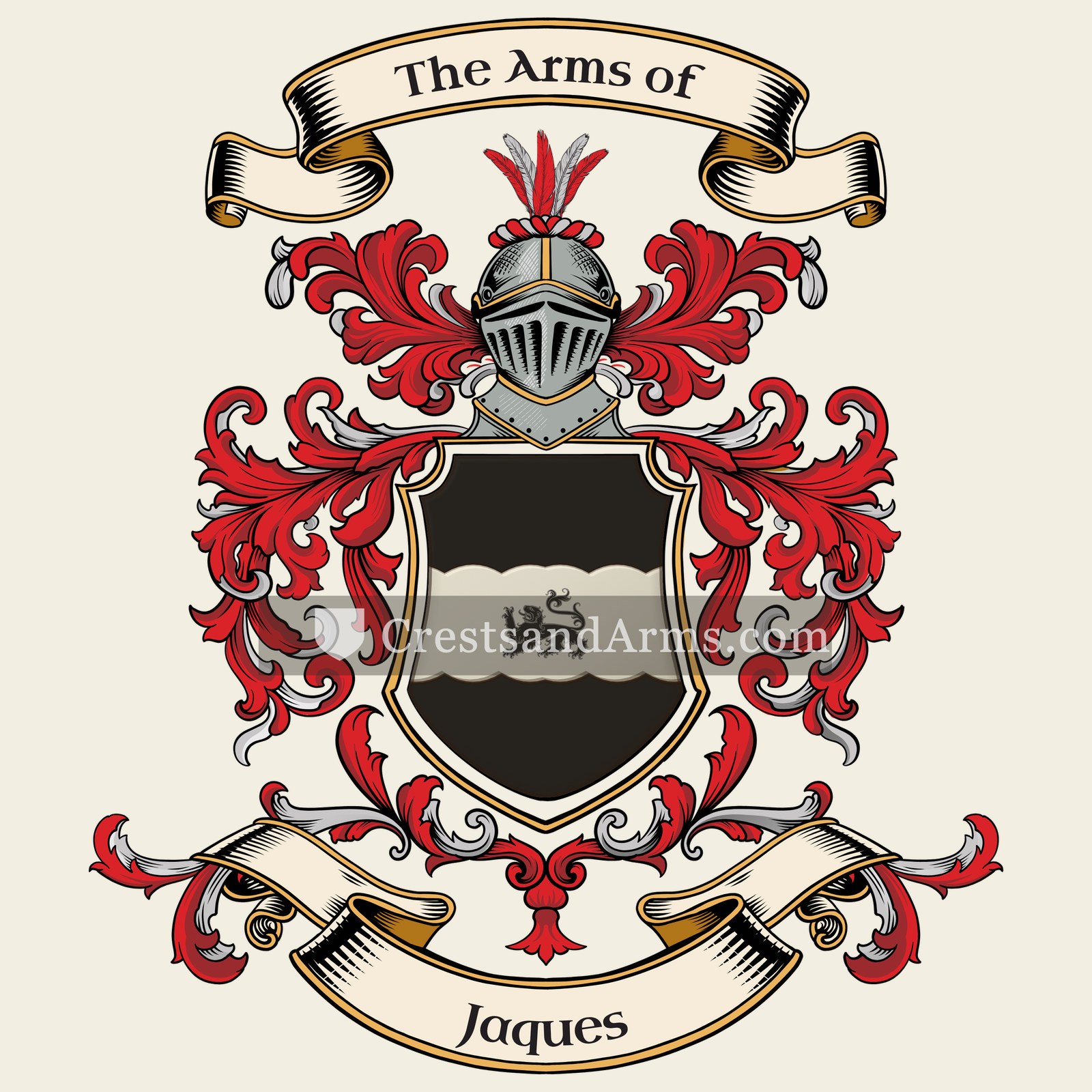 The Jaques coat of arms, drawn from the recorded blazon